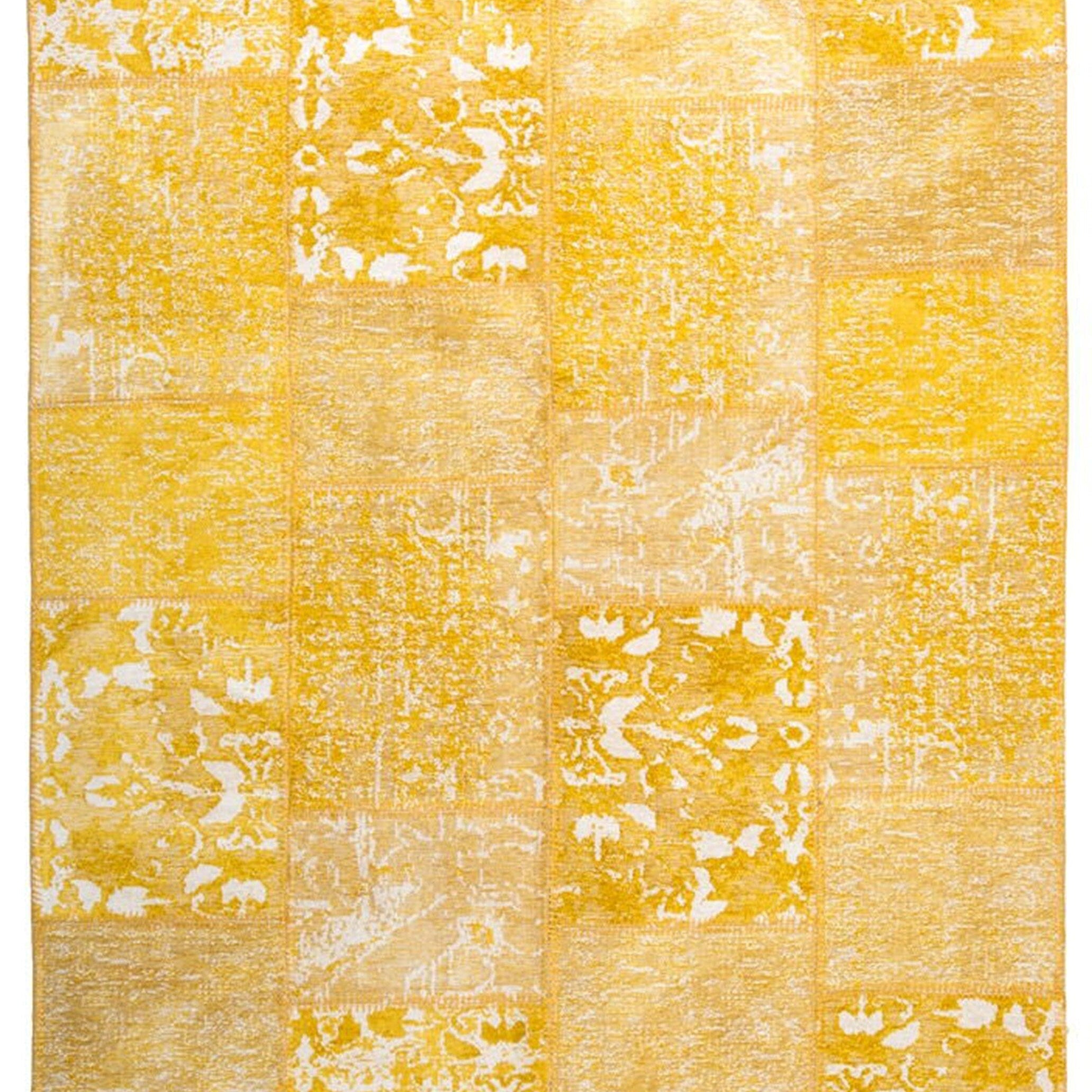 Ersilia Yellow Distressed Patchwork Vintage Rug