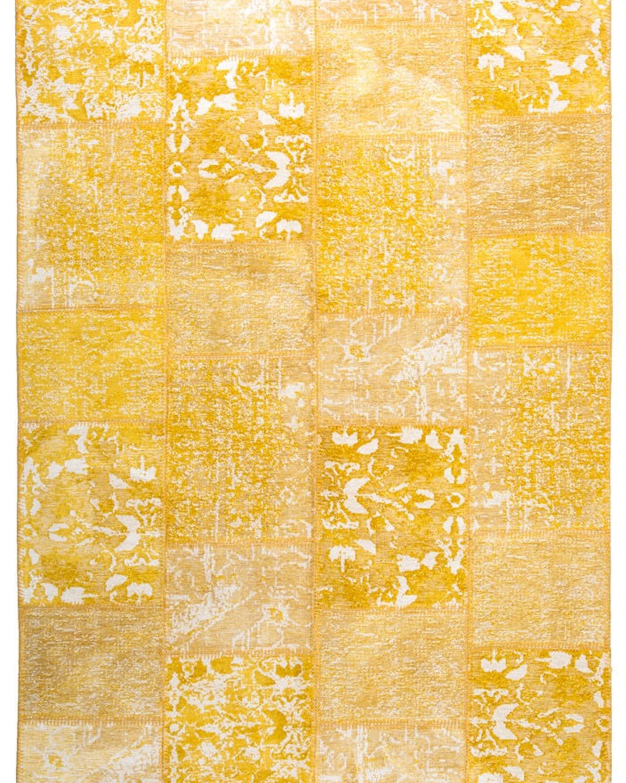 Ersilia Yellow Distressed Patchwork Vintage Rug