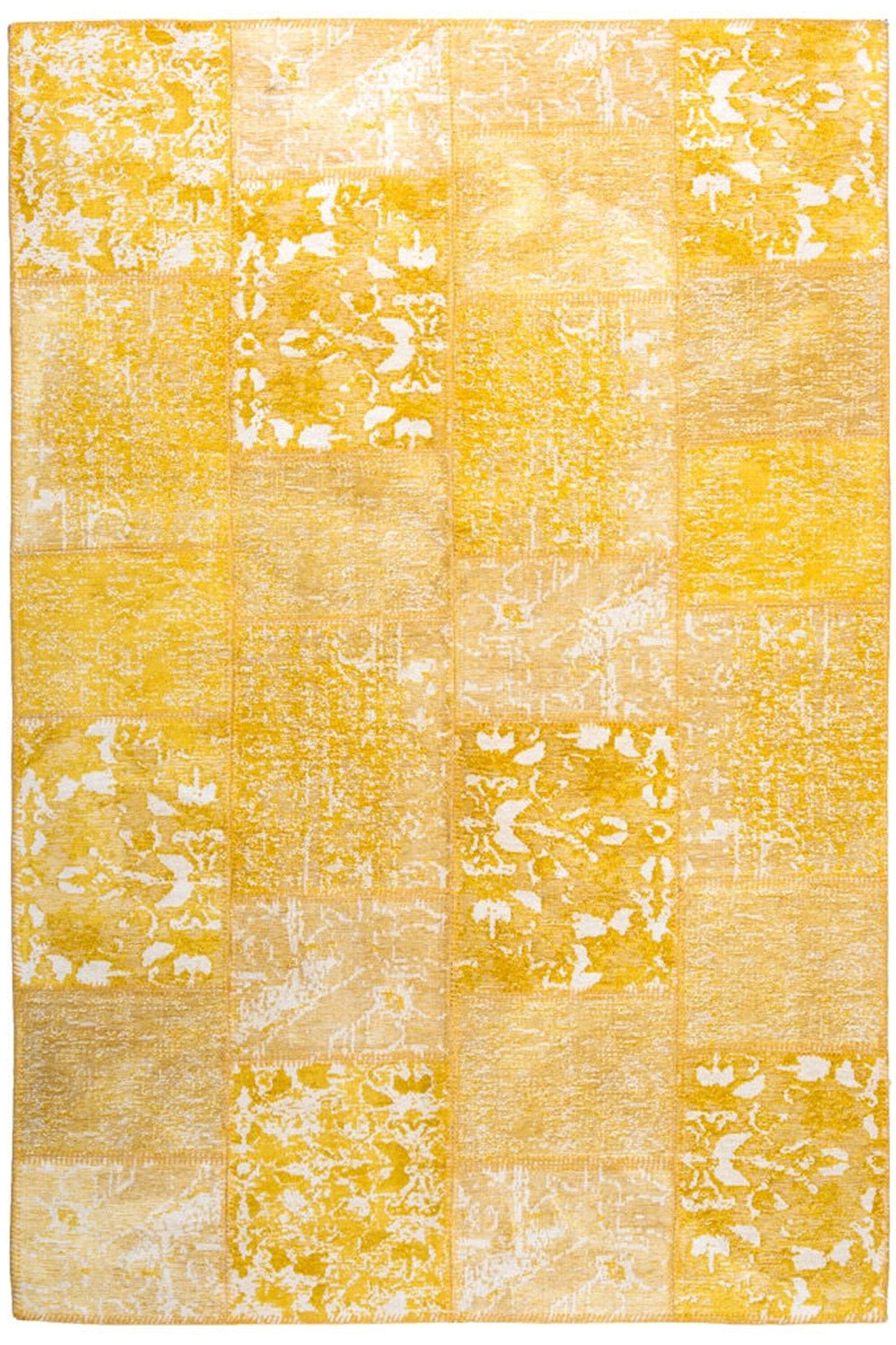 Ersilia Yellow Distressed Patchwork Vintage Rug