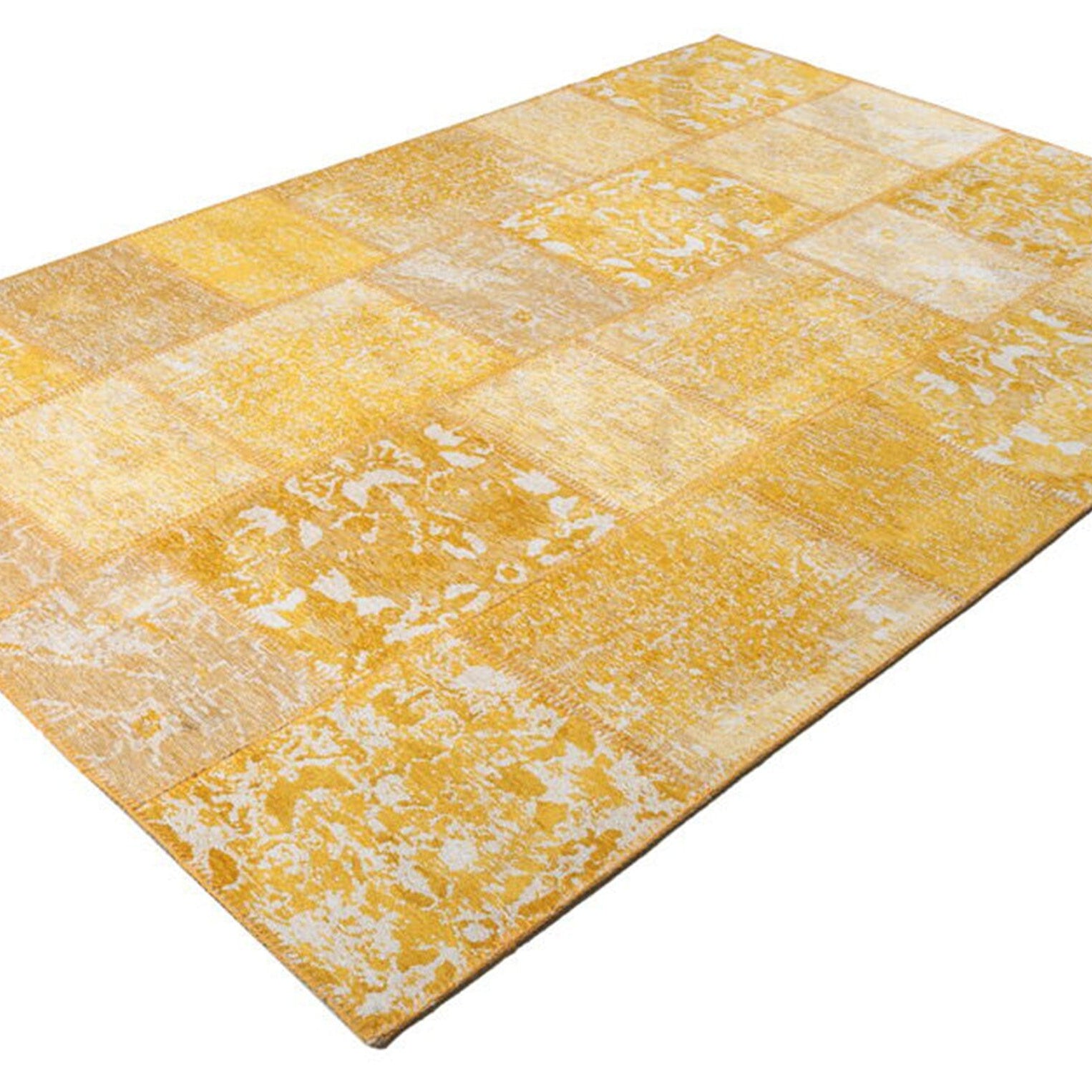 Ersilia Yellow Distressed Patchwork Vintage Rug