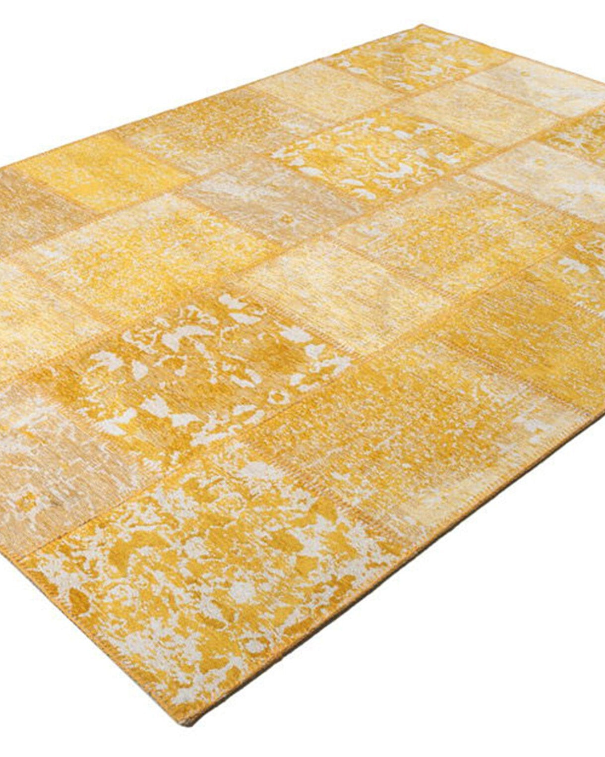 Ersilia Yellow Distressed Patchwork Vintage Rug