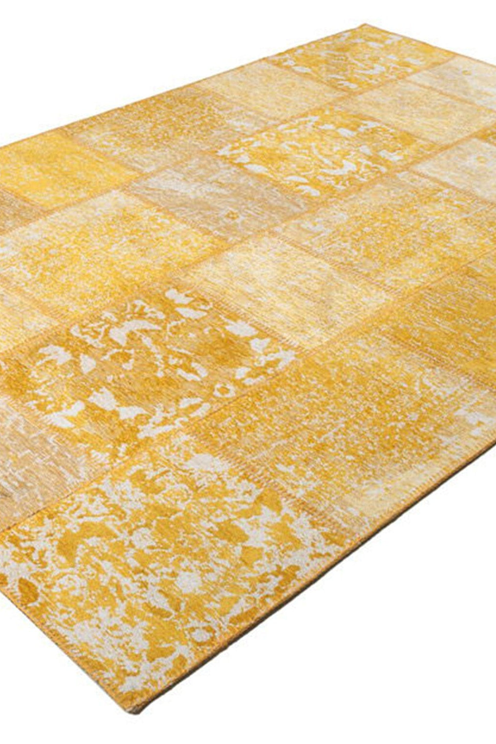 Ersilia Yellow Distressed Patchwork Vintage Rug