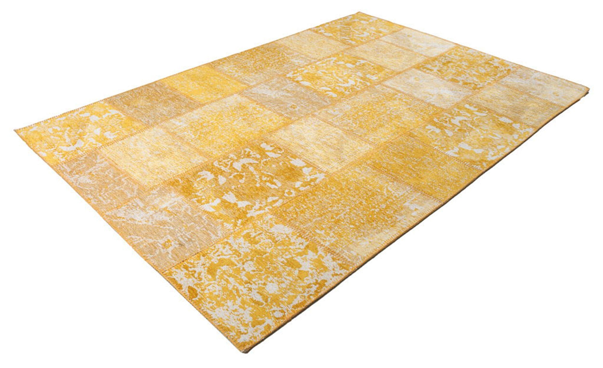 Ersilia Yellow Distressed Patchwork Vintage Rug