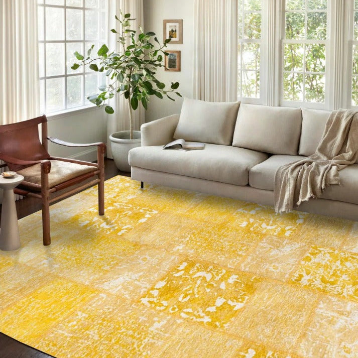 Ersilia Yellow Distressed Patchwork Vintage Rug