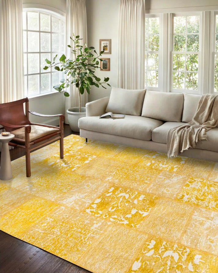 Ersilia Yellow Distressed Patchwork Vintage Rug