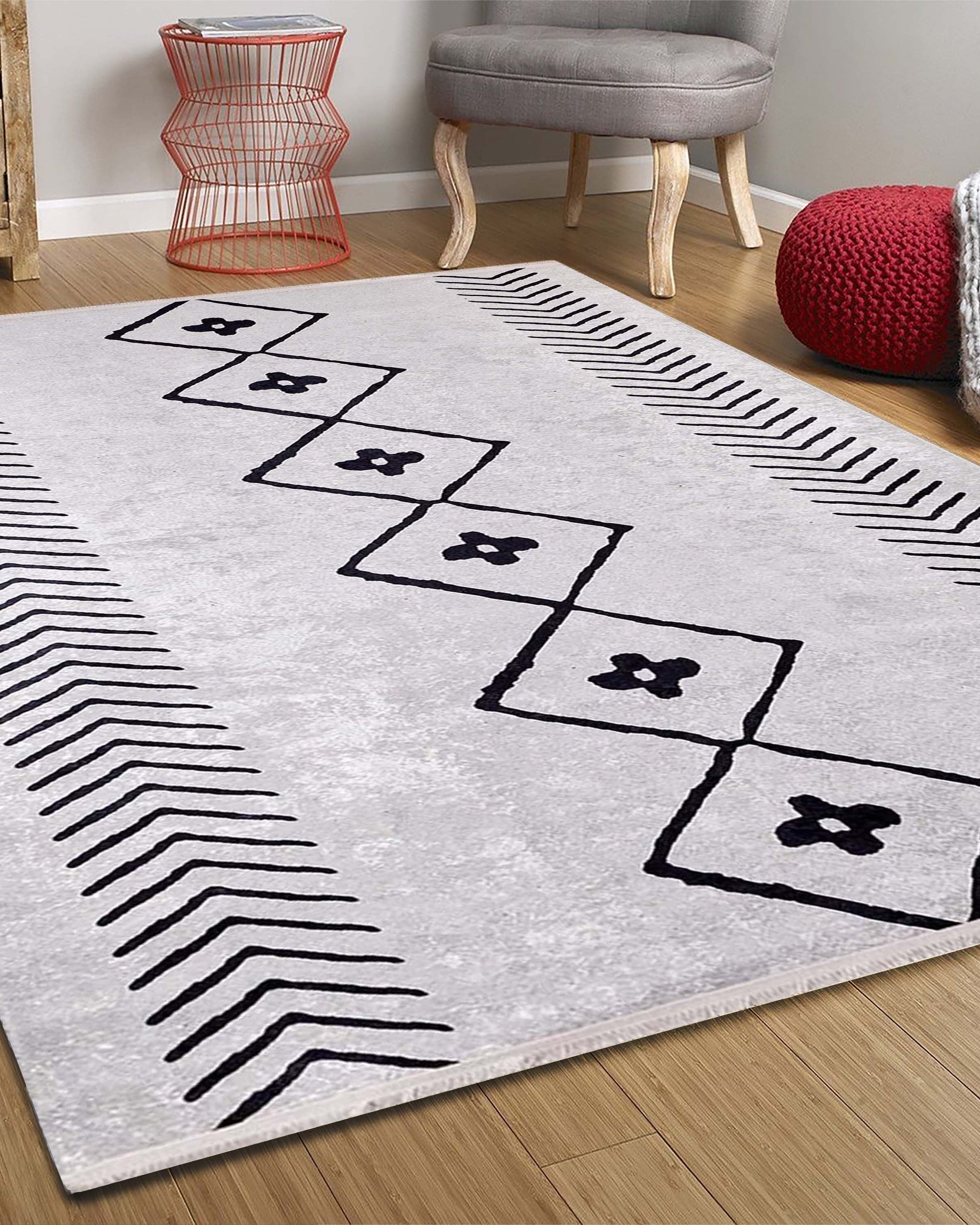 Zagra Moroccan White Black Rug