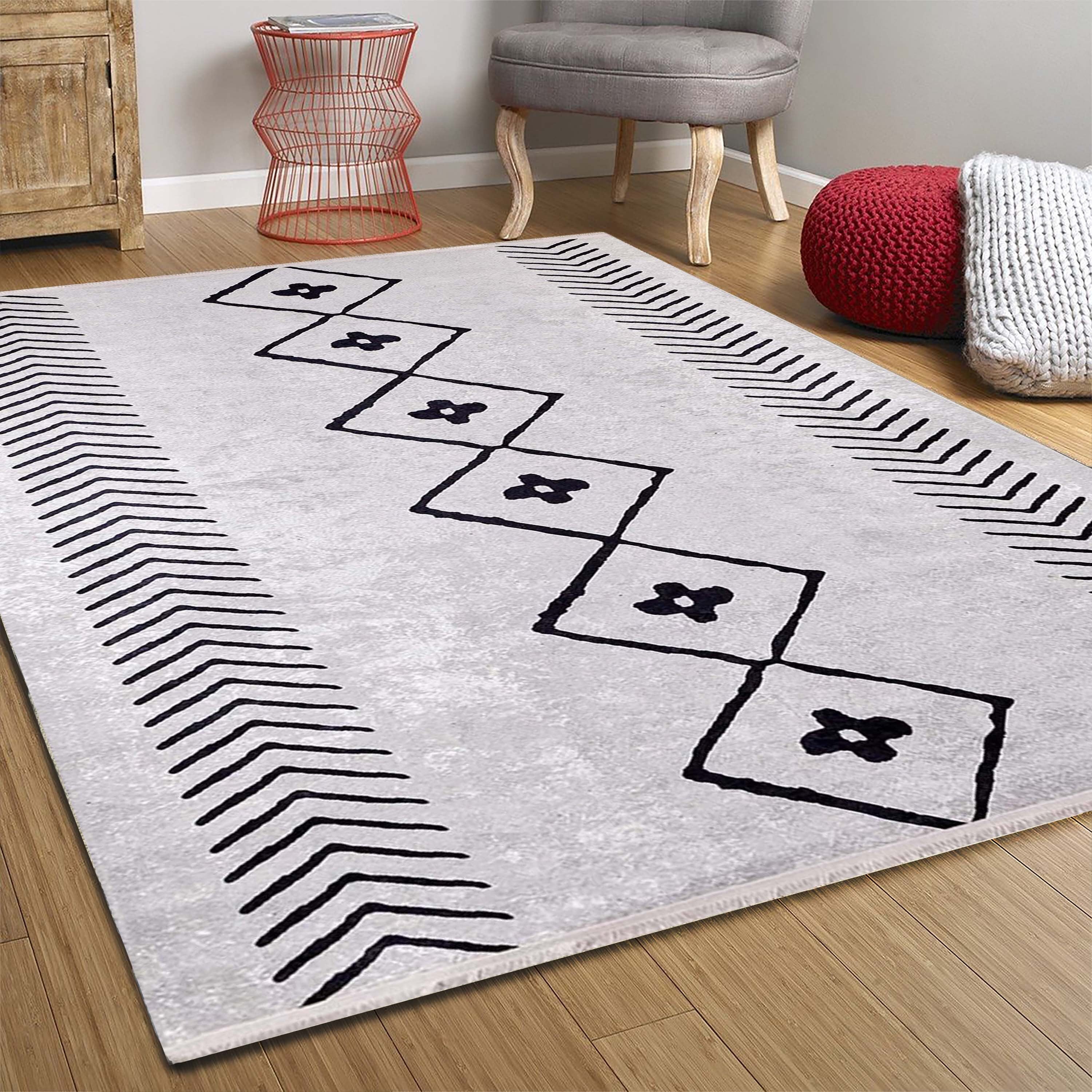 Zagra Moroccan White Black Rug
