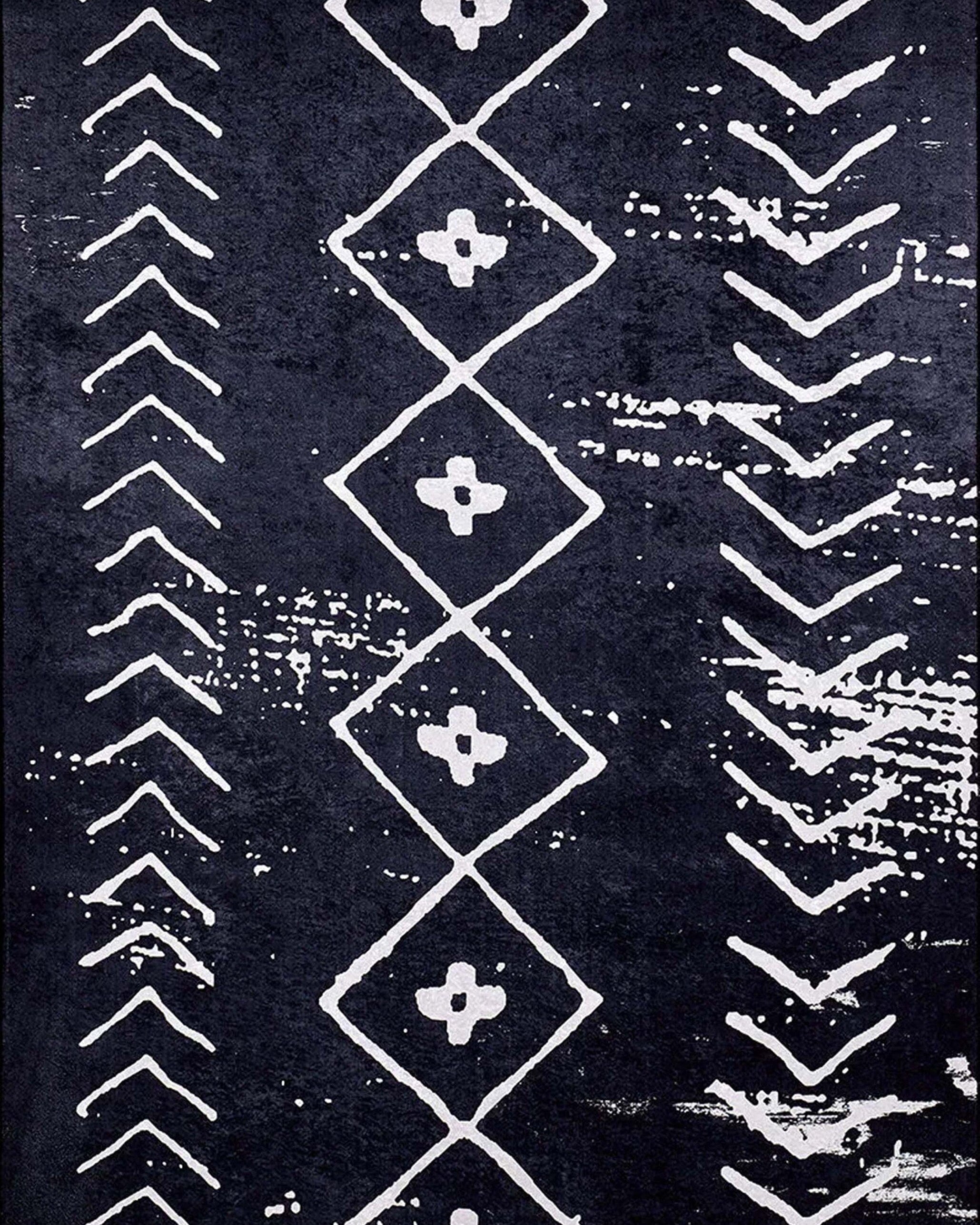 Zagra Moroccan White Black Rug