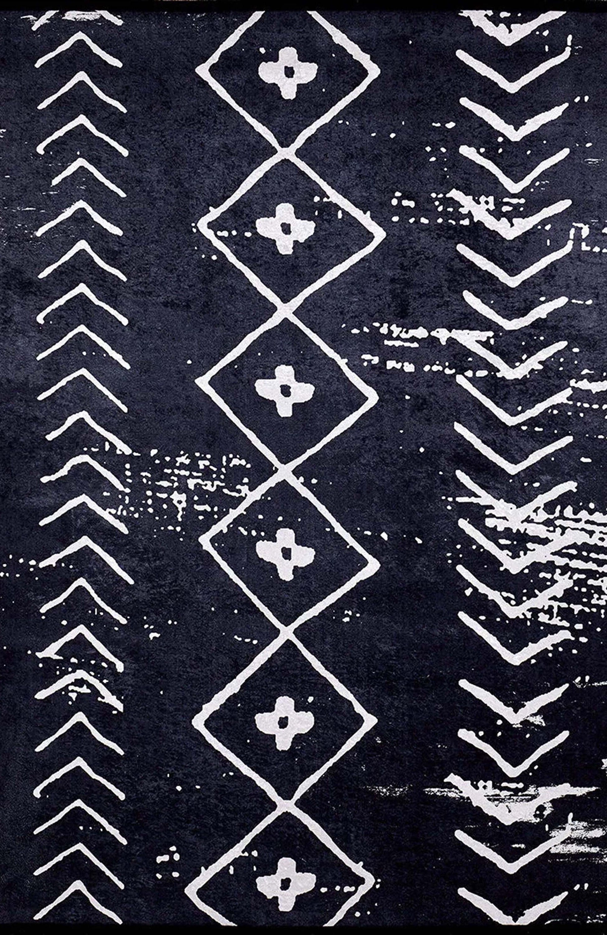 Zagra Moroccan White Black Rug