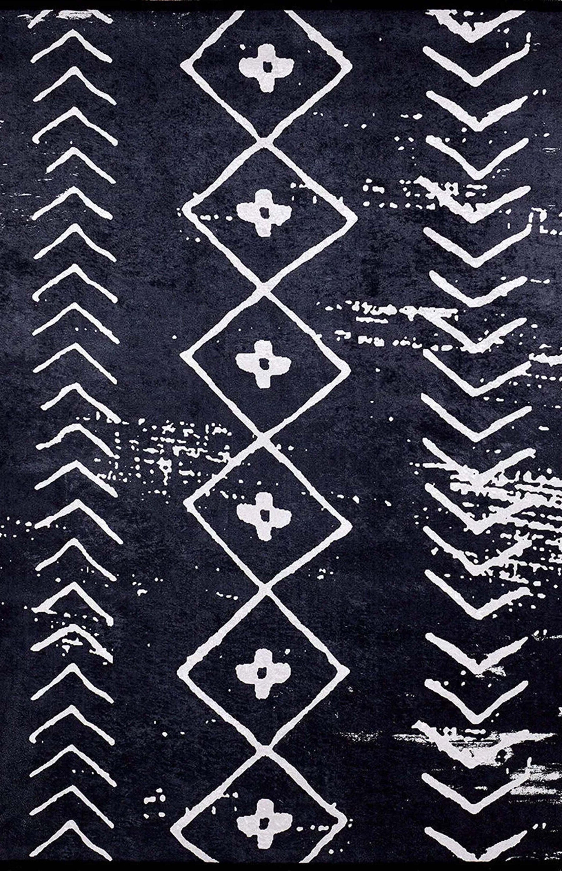 Zagra Moroccan White Black Rug