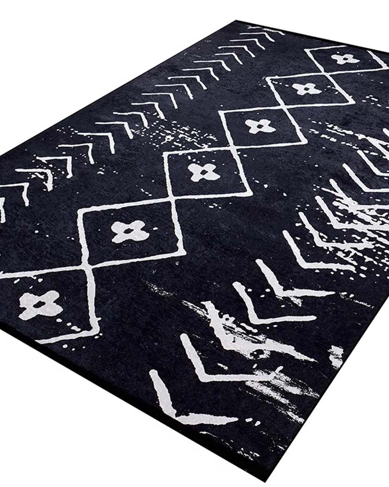 Zagra Moroccan White Black Rug