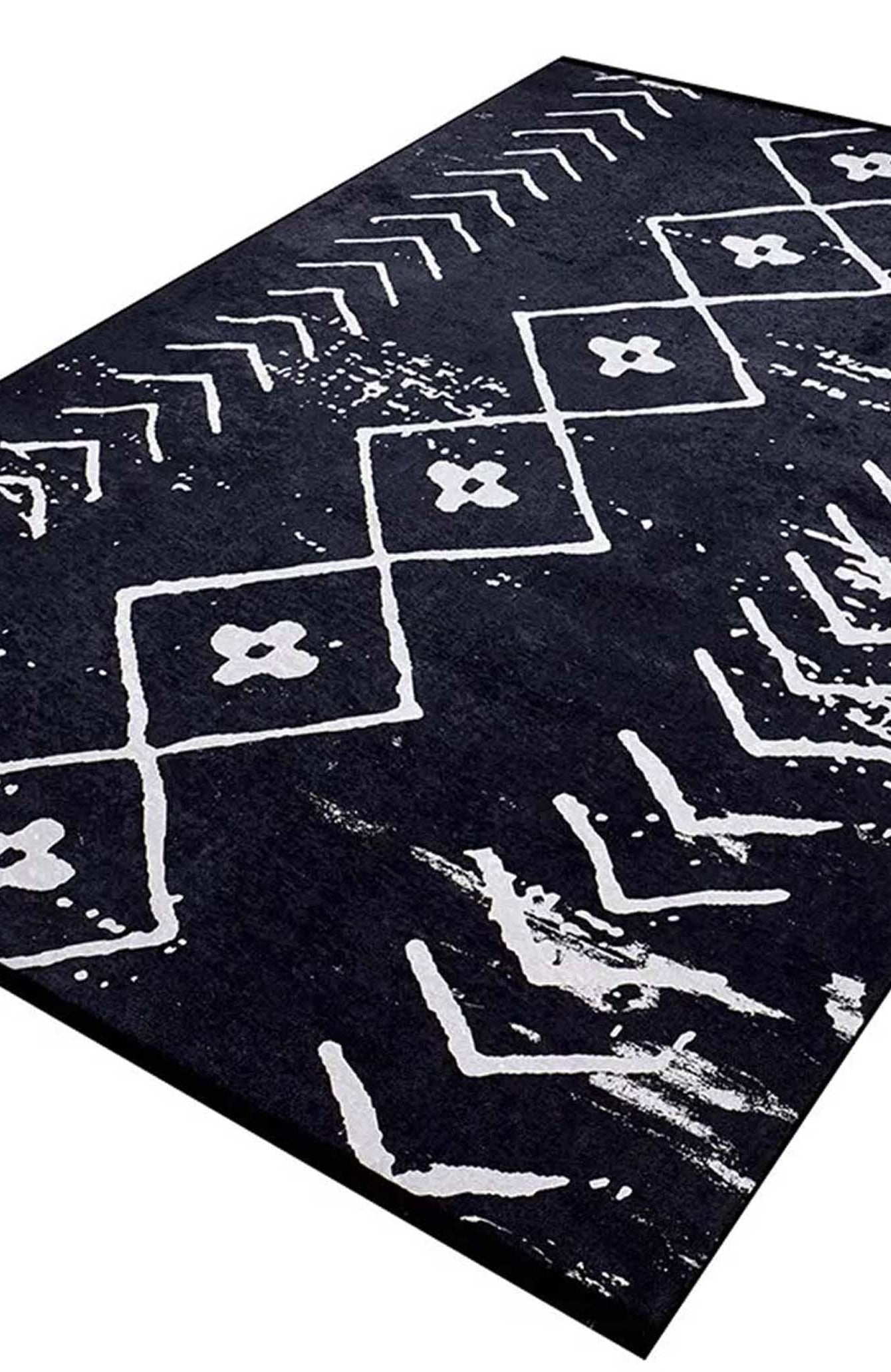 Zagra Moroccan White Black Rug