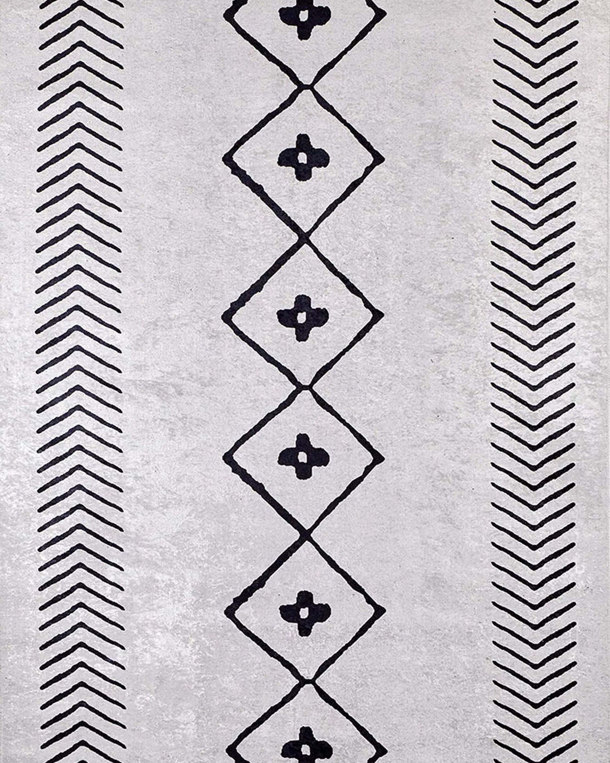Zagra Moroccan White Black Rug