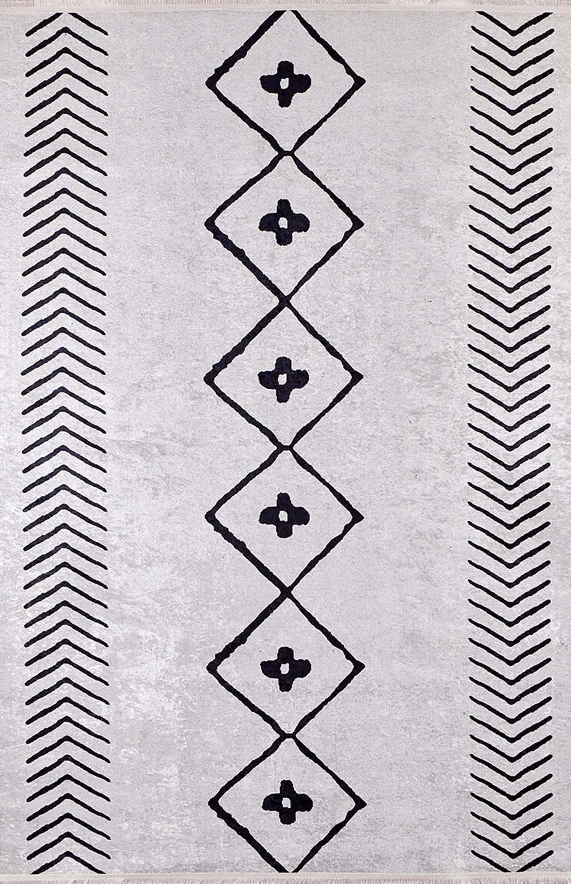 Zagra Moroccan White Black Rug