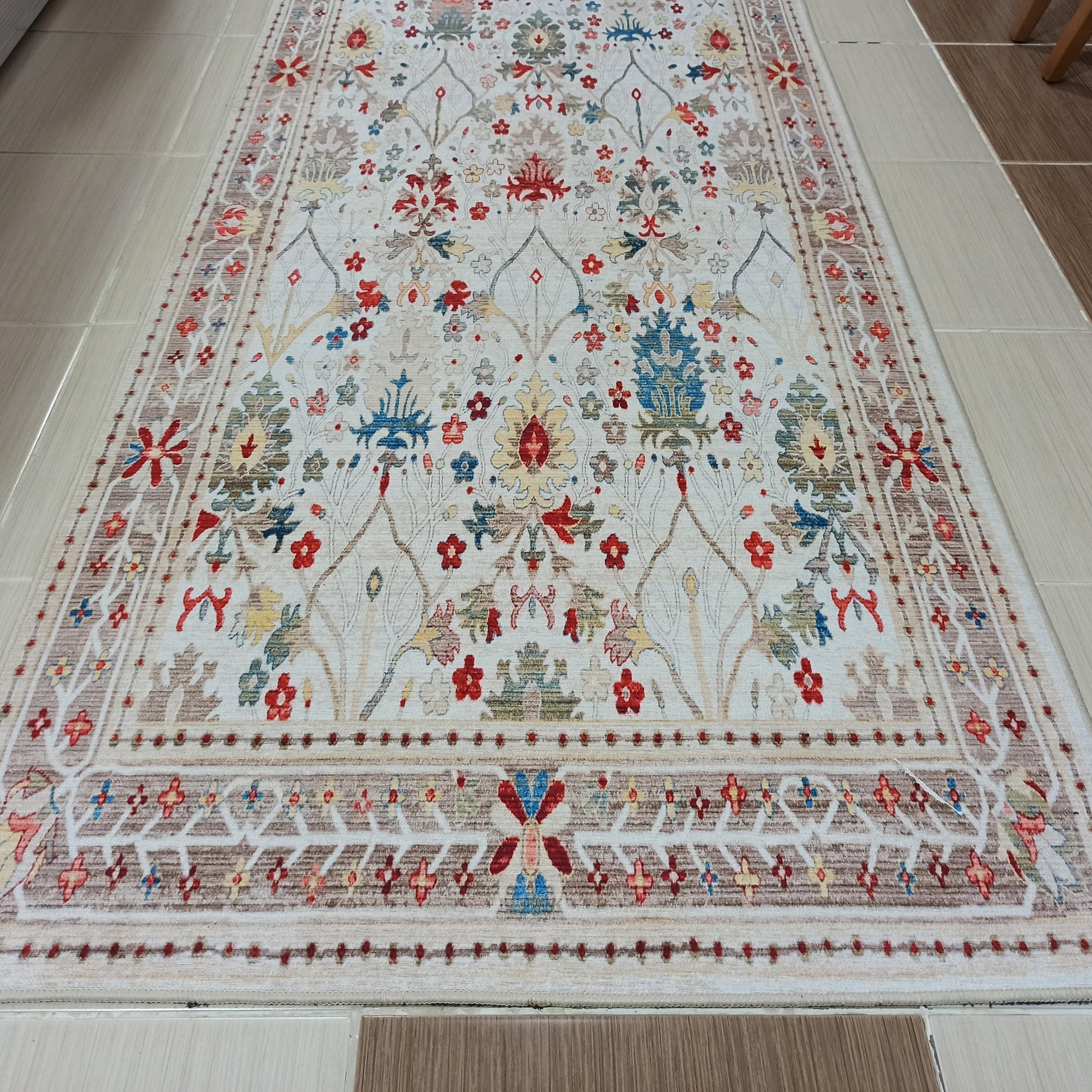 Zanan Rug Turkish Beige Ivory Vintage Colorful Pattern Rug