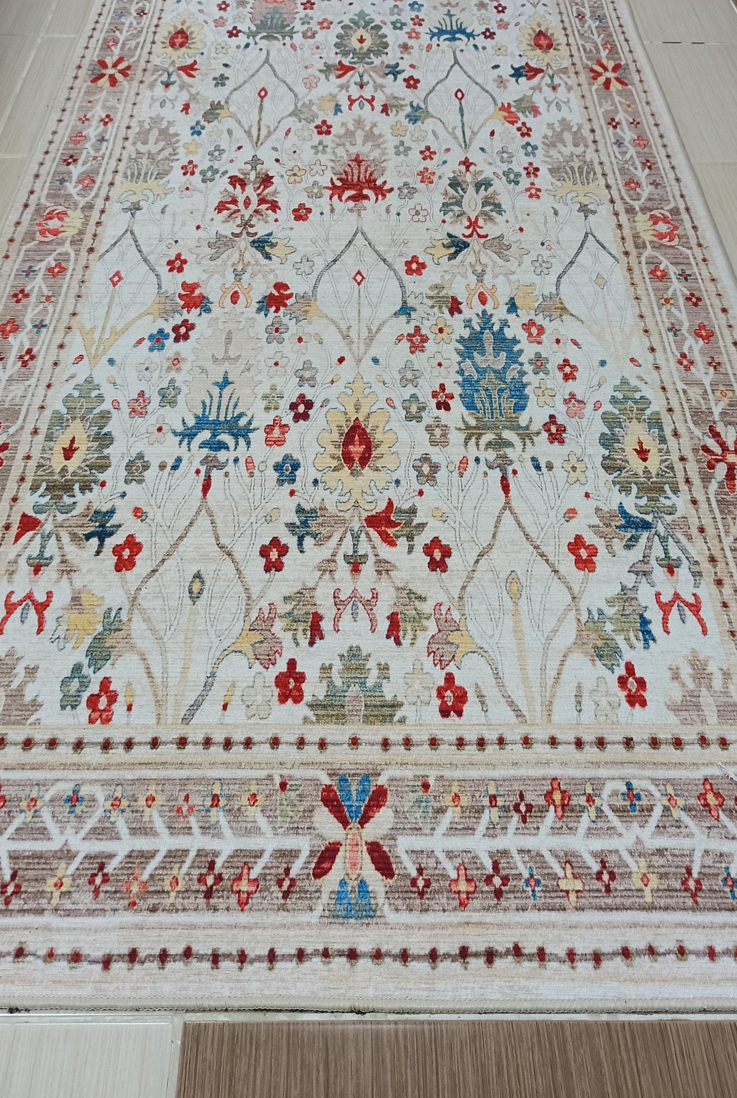 Zanan Rug Turkish Beige Ivory Vintage Colorful Pattern Rug