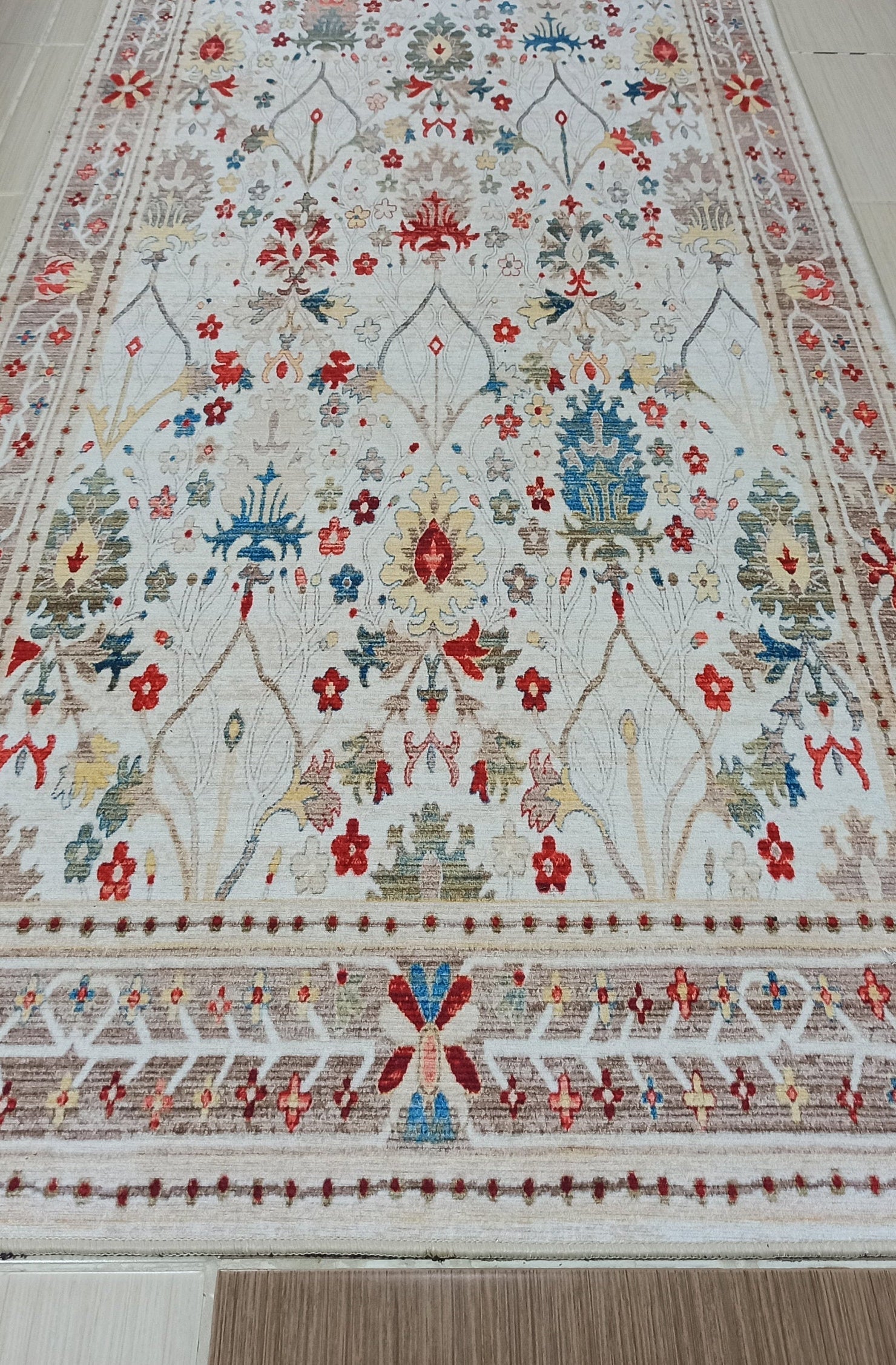 Zanan Rug Turkish Beige Ivory Vintage Colorful Pattern Rug
