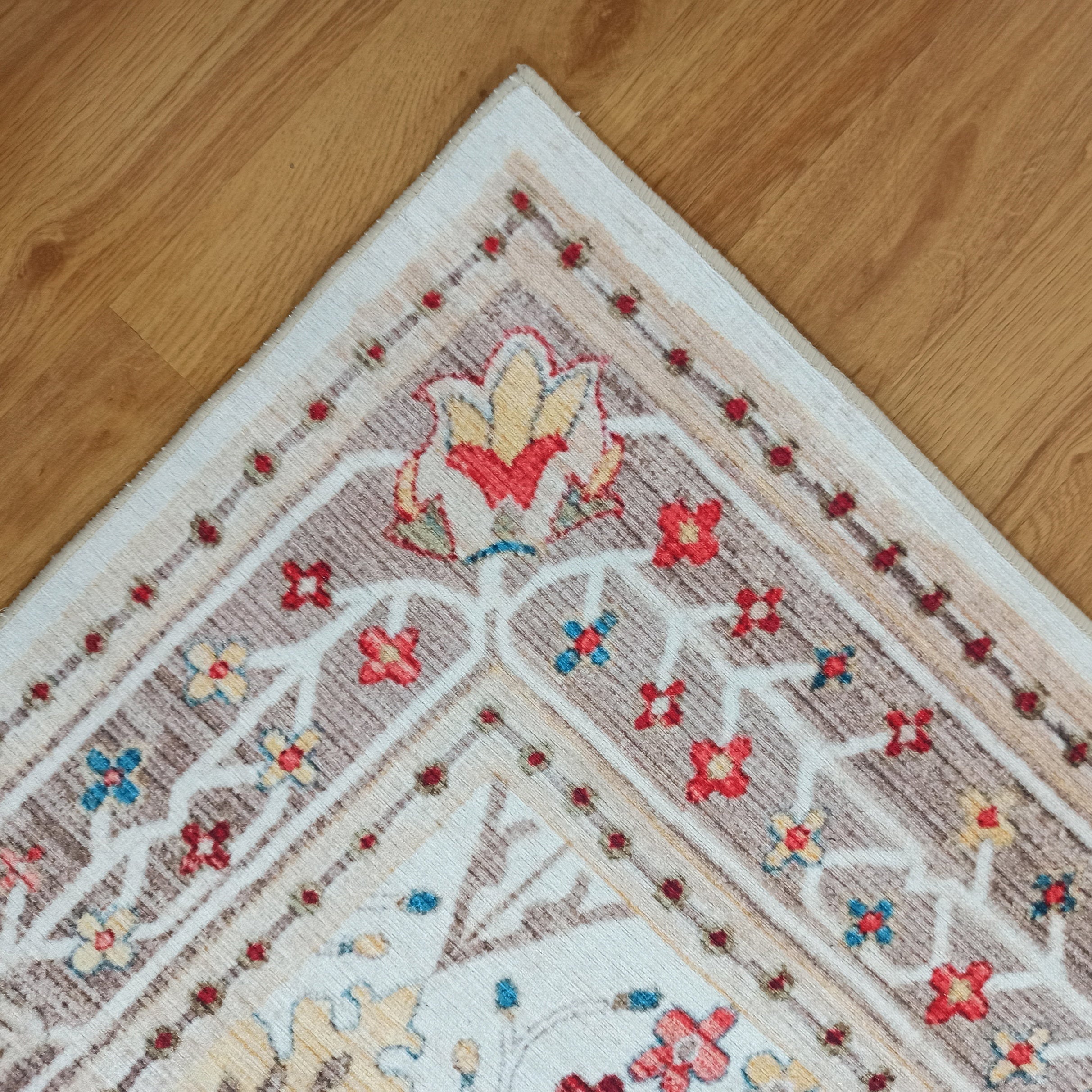 Zanan Rug Turkish Beige Ivory Vintage Colorful Pattern Rug