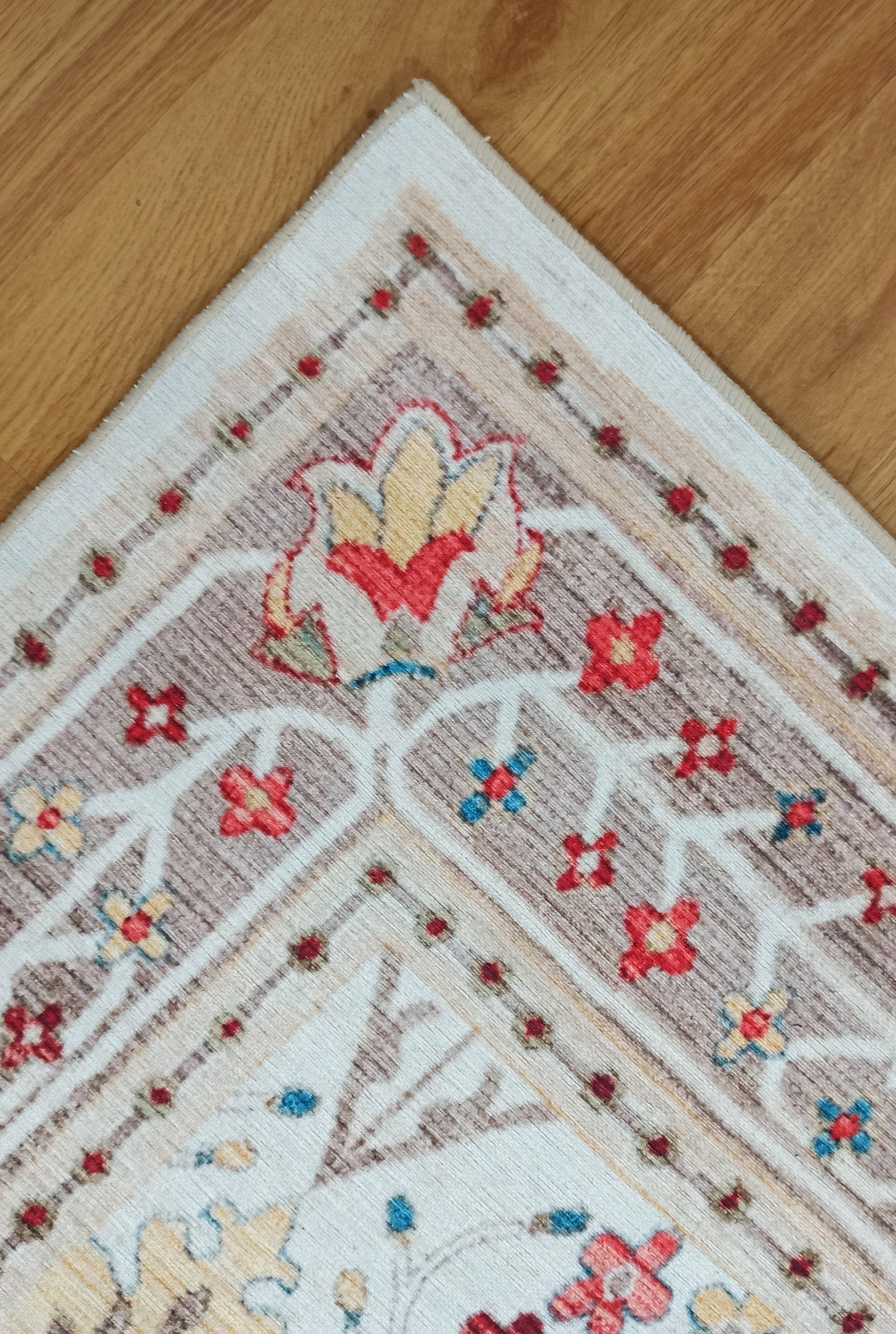 Zanan Rug Turkish Beige Ivory Vintage Colorful Pattern Rug