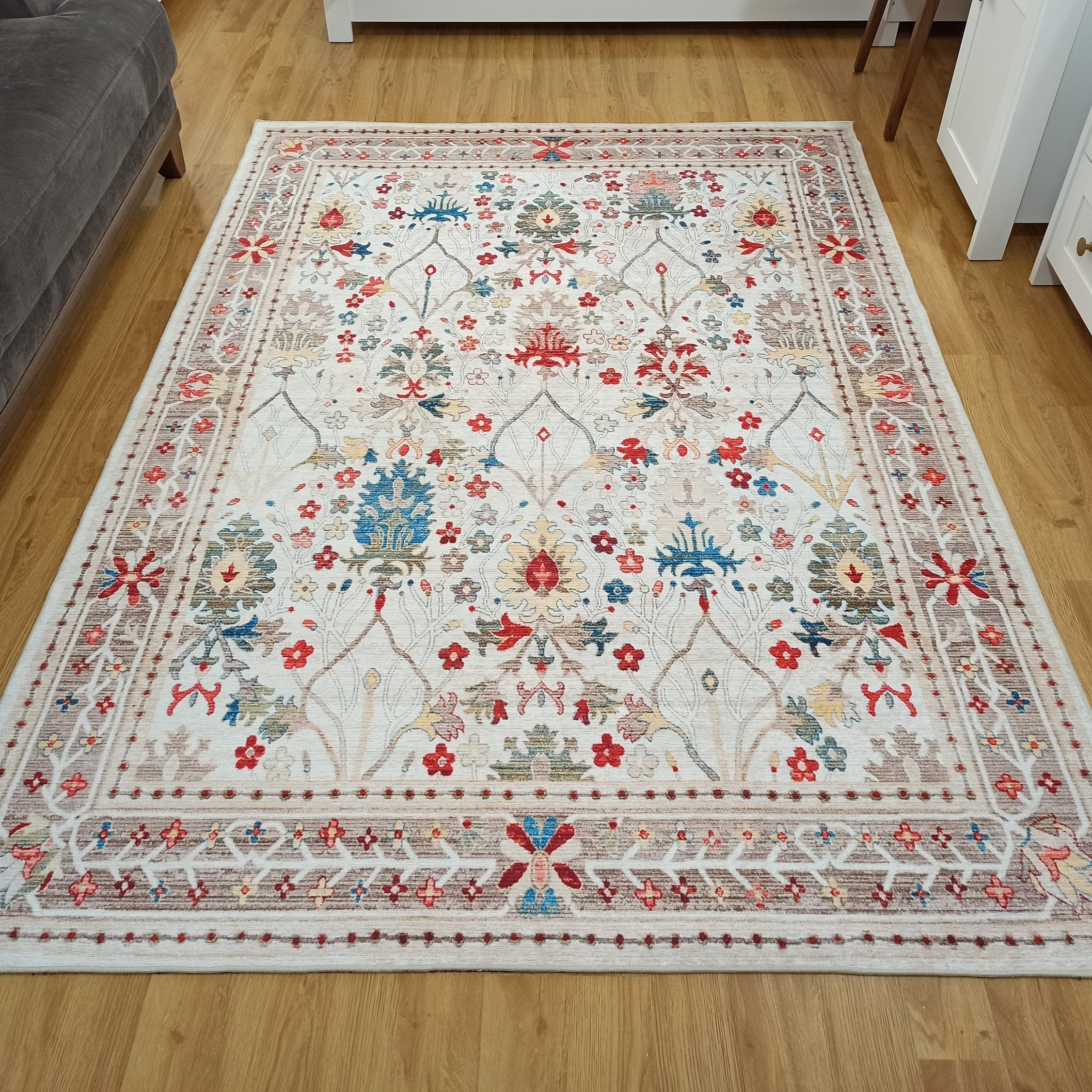 Zanan Rug Turkish Beige Ivory Vintage Colorful Pattern Rug