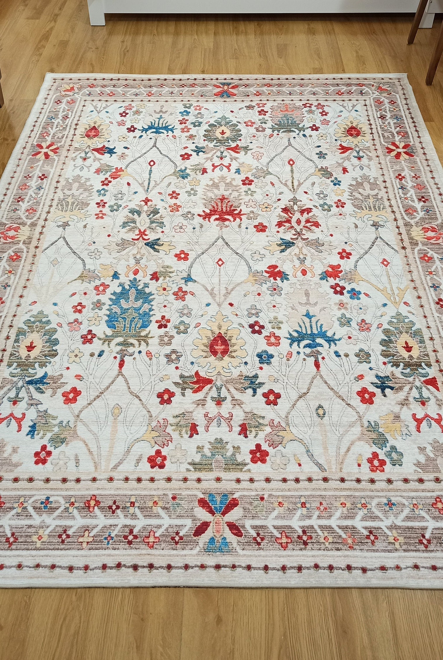 Zanan Rug Turkish Beige Ivory Vintage Colorful Pattern Rug
