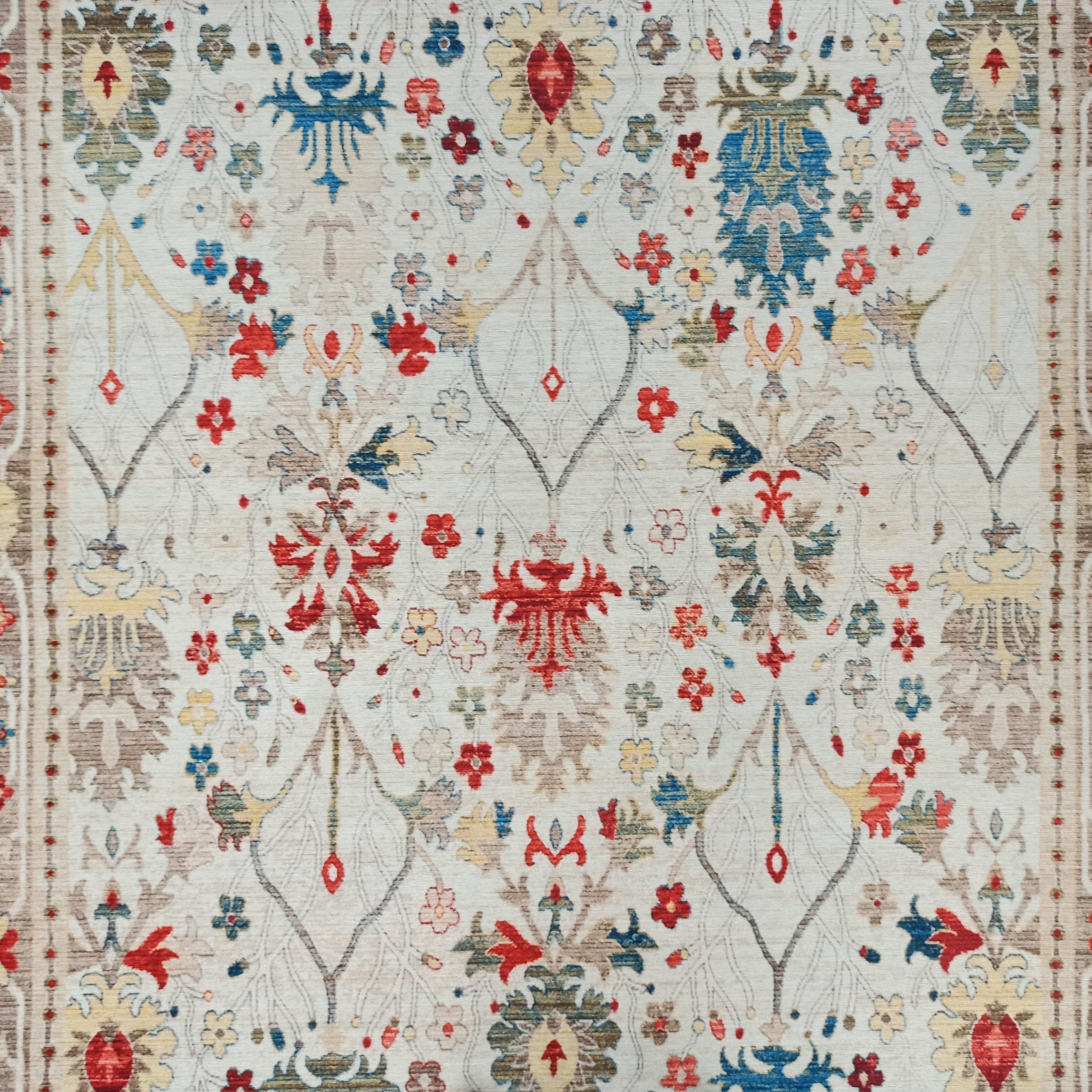 Zanan Rug Turkish Beige Ivory Vintage Colorful Pattern Rug