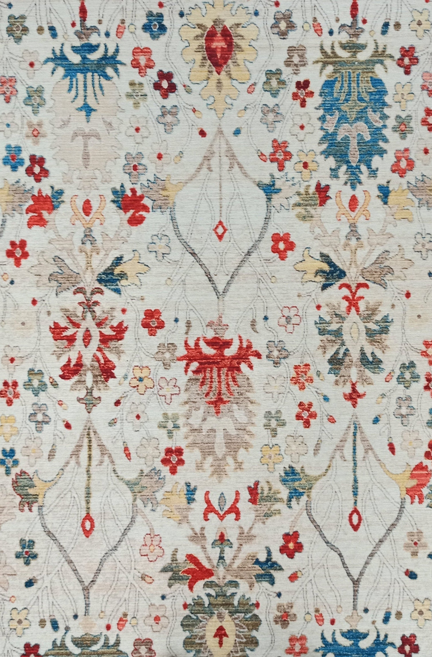 Zanan Rug Turkish Beige Ivory Vintage Colorful Pattern Rug