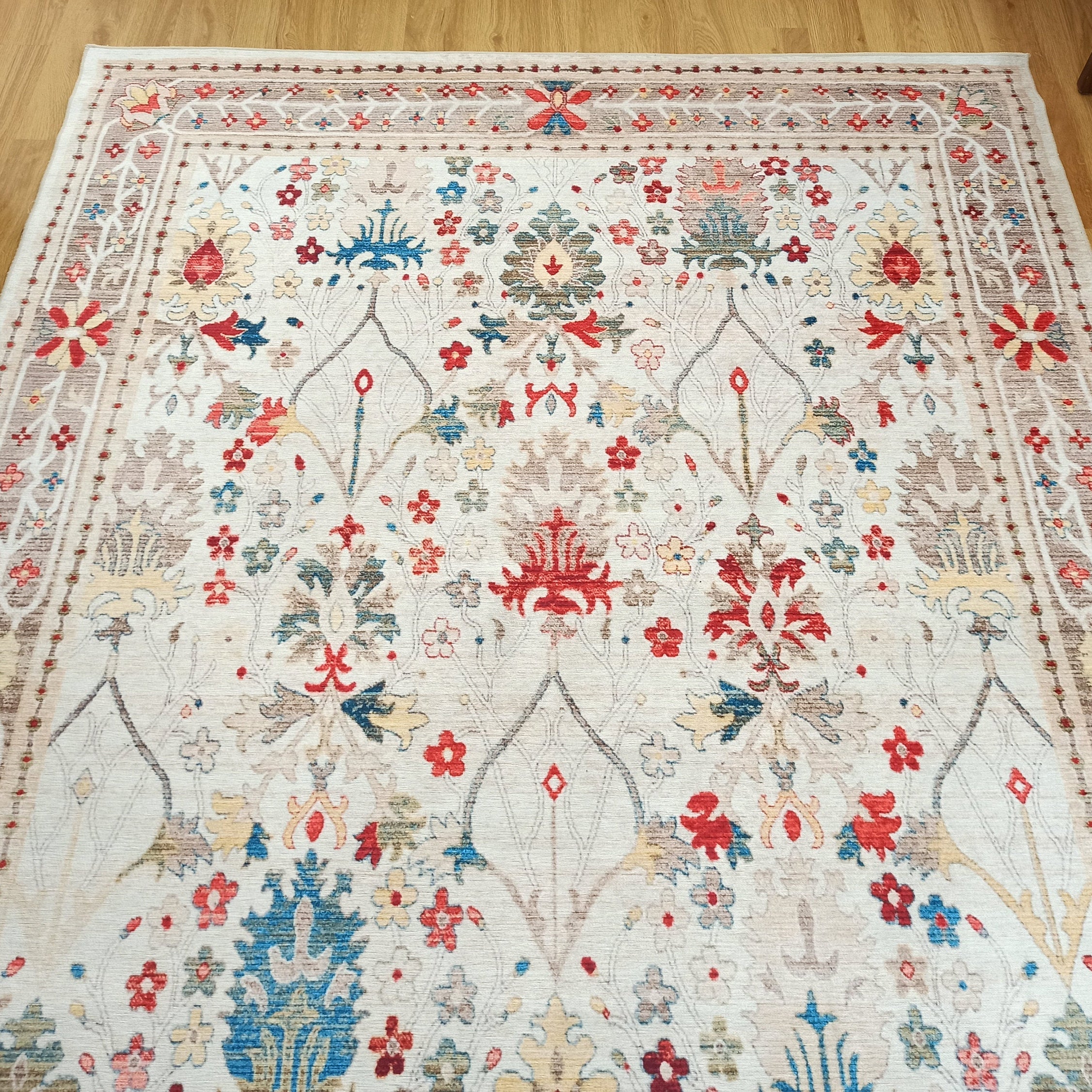 Zanan Rug Turkish Beige Ivory Vintage Colorful Pattern Rug