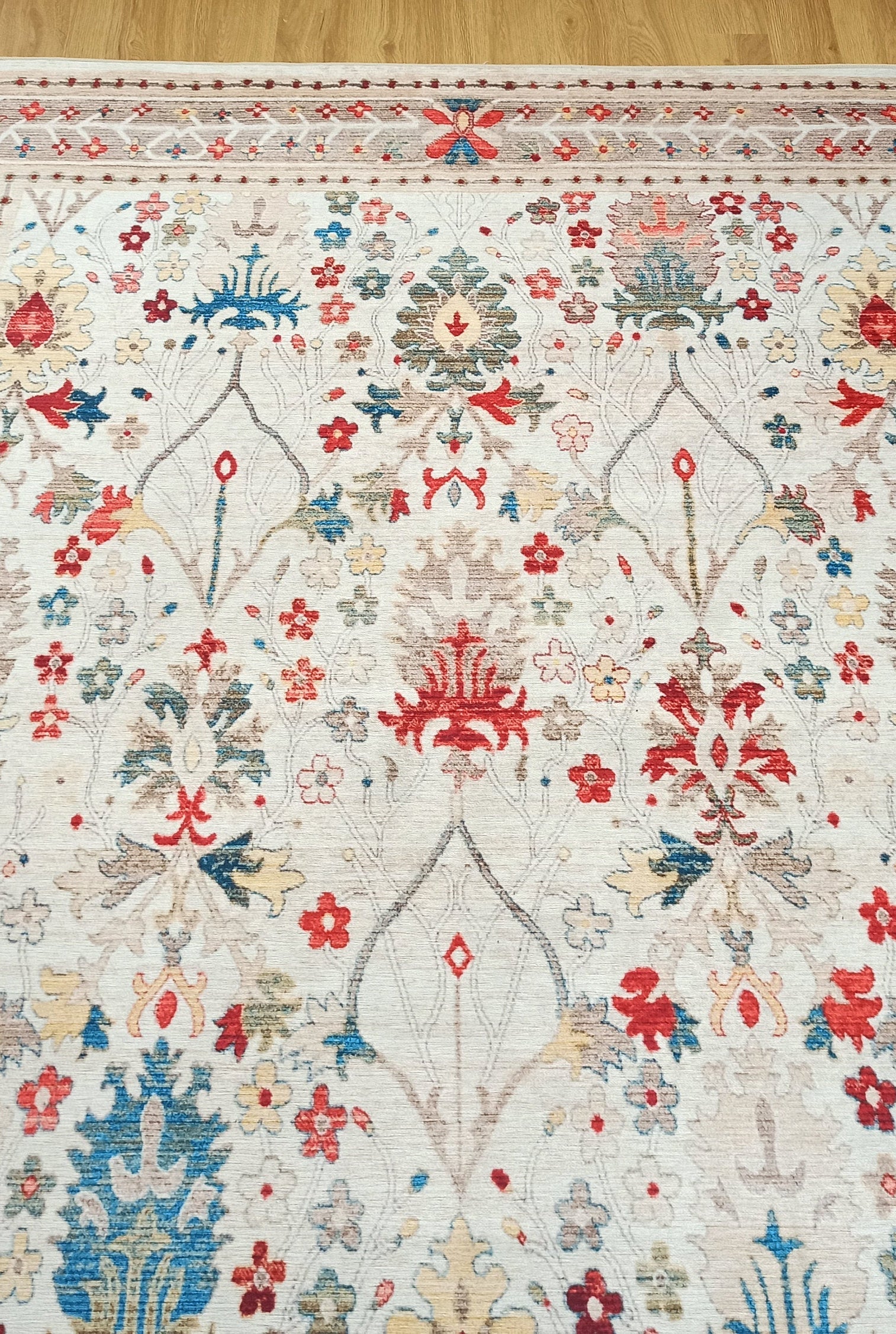 Zanan Rug Turkish Beige Ivory Vintage Colorful Pattern Rug