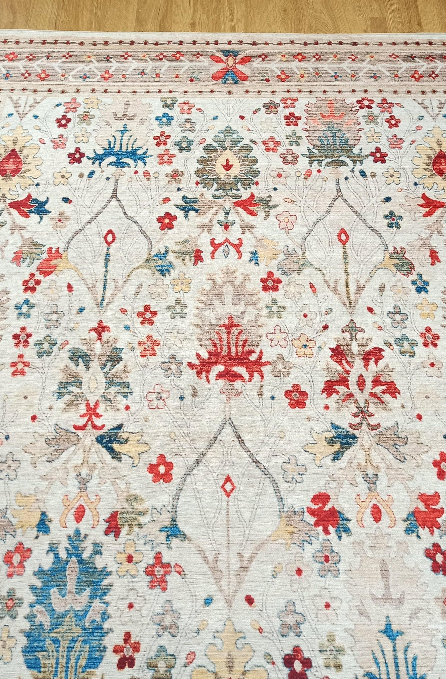 Zanan Rug Turkish Beige Ivory Vintage Colorful Pattern Rug