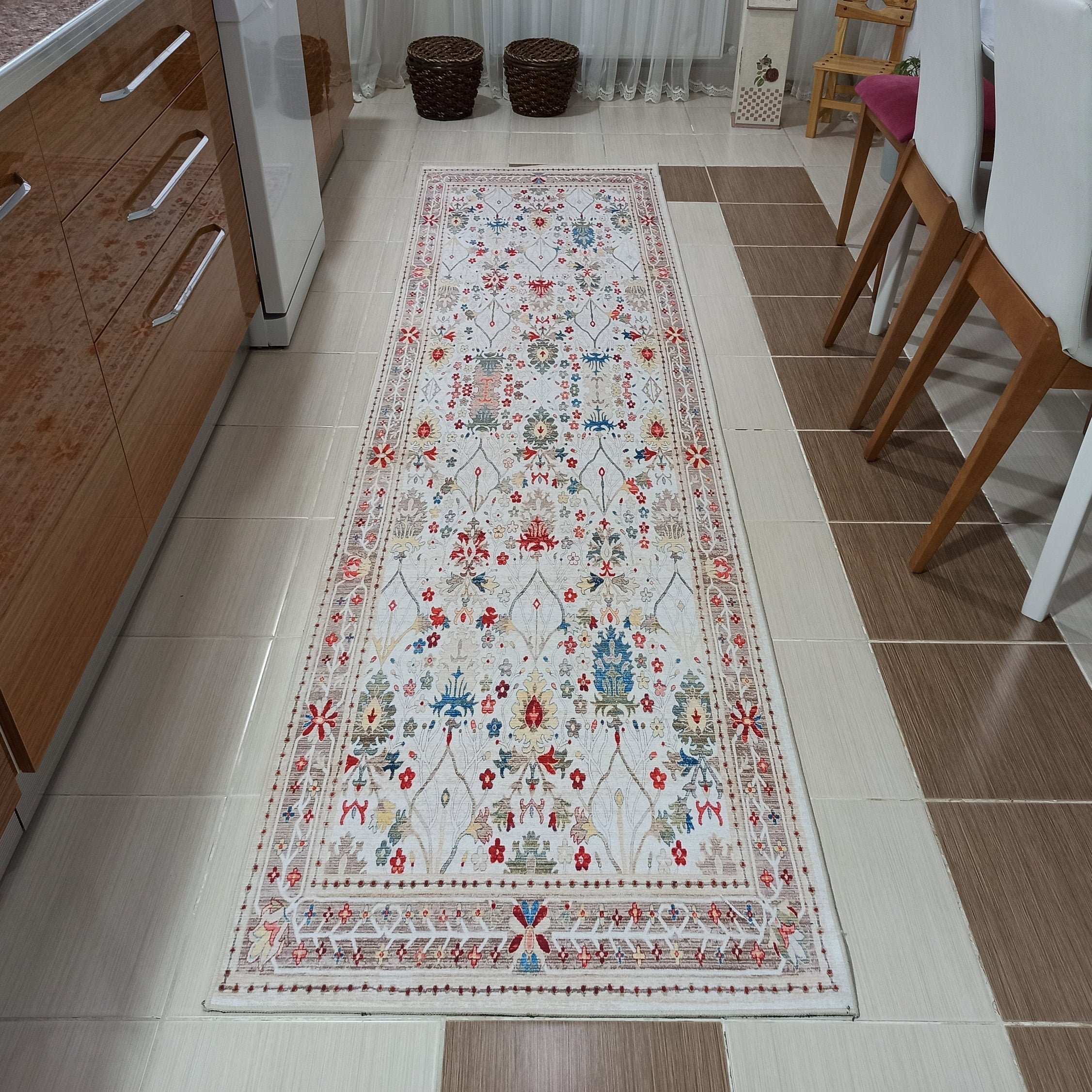 Zanan Rug Turkish Beige Ivory Vintage Colorful Pattern Rug