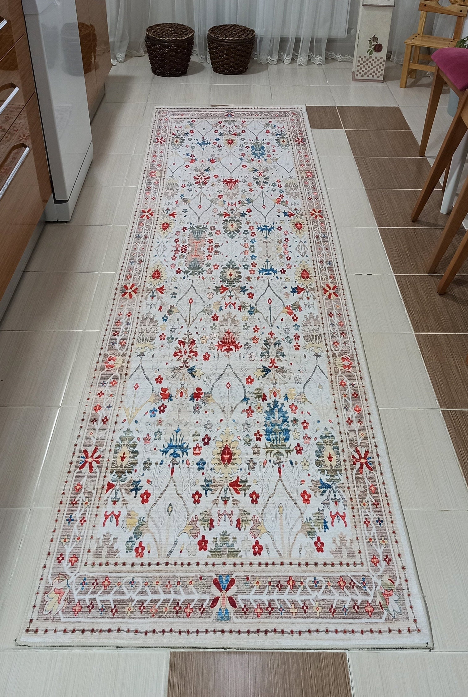 Zanan Rug Turkish Beige Ivory Vintage Colorful Pattern Rug