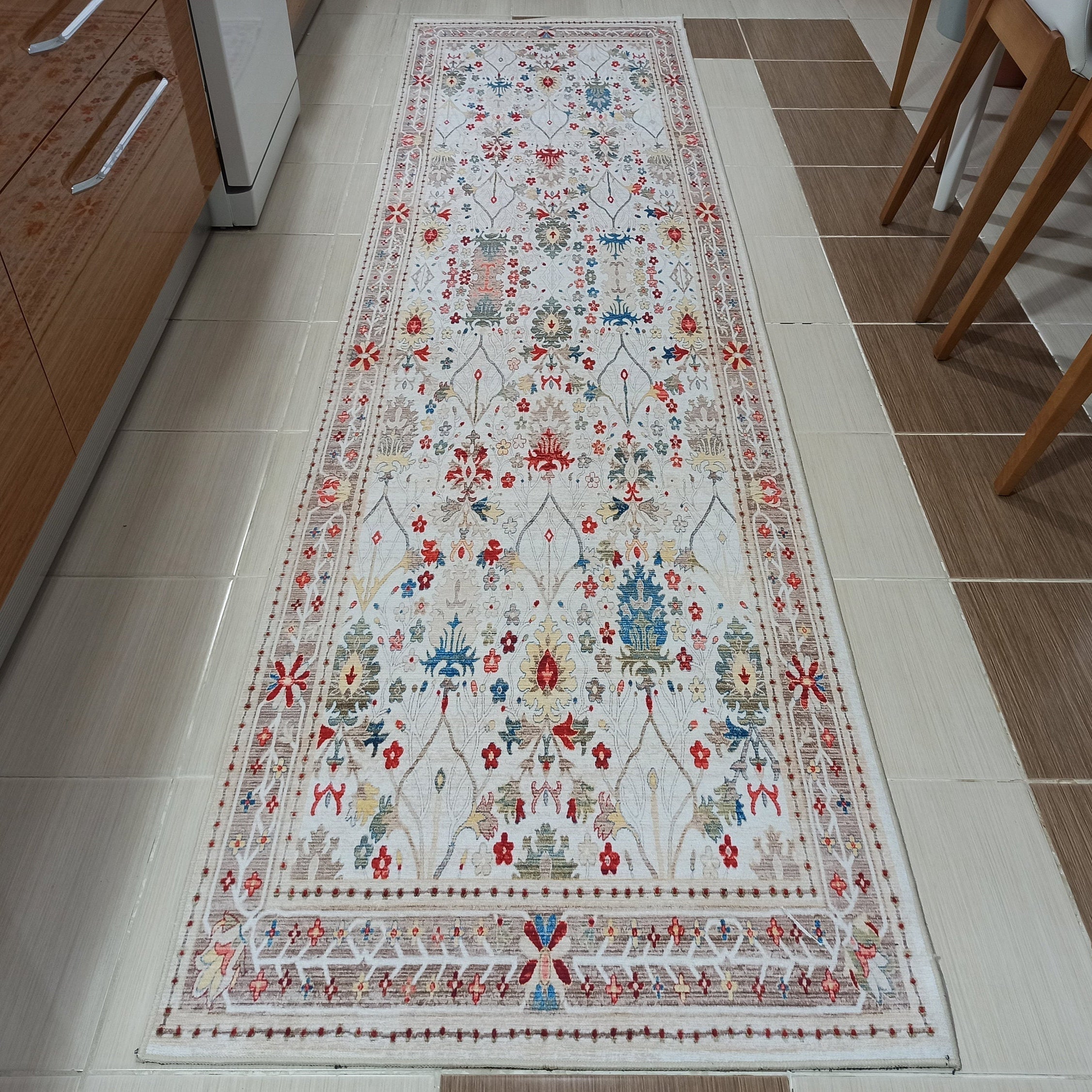 Zanan Rug Turkish Beige Ivory Vintage Colorful Pattern Rug