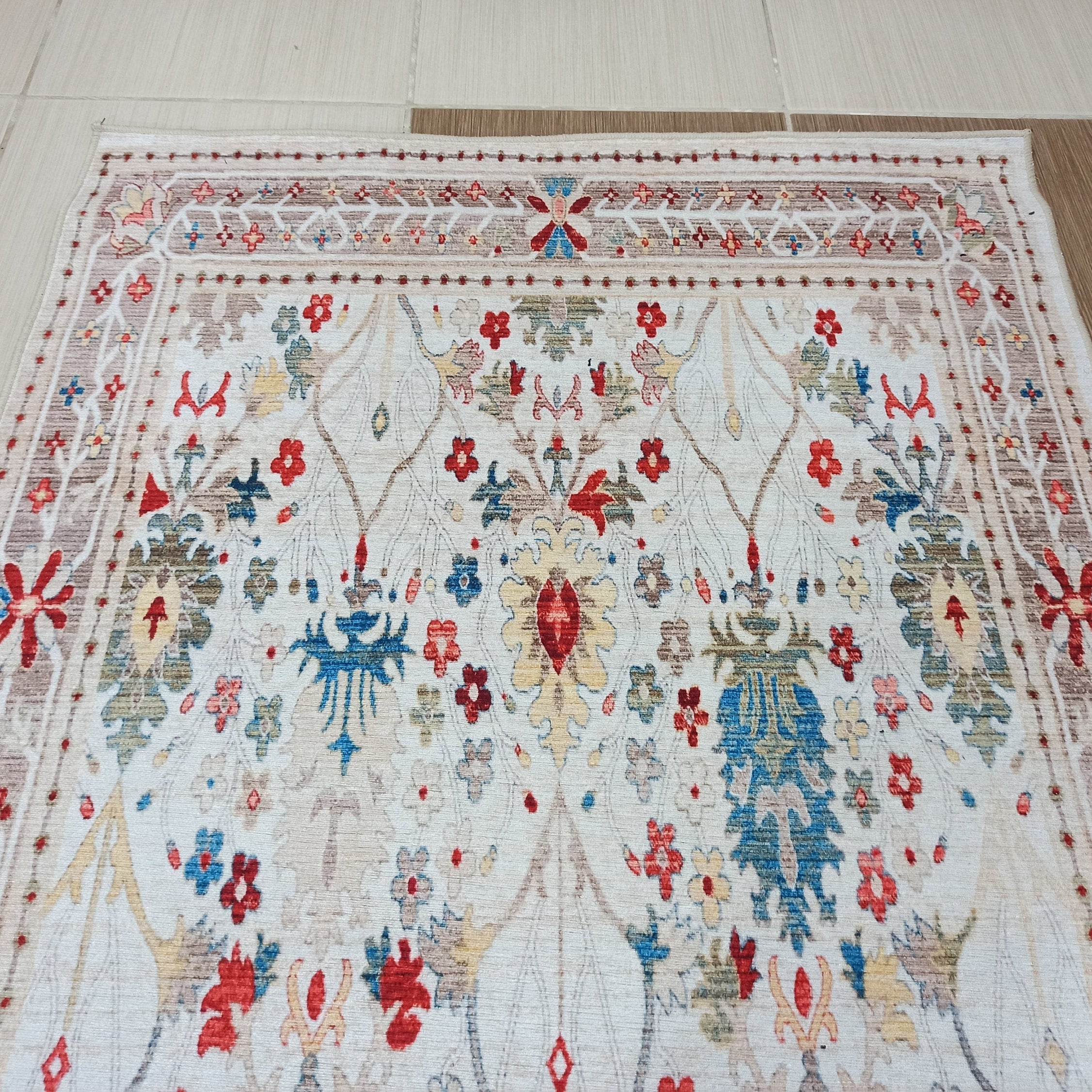 Zanan Rug Turkish Beige Ivory Vintage Colorful Pattern Rug