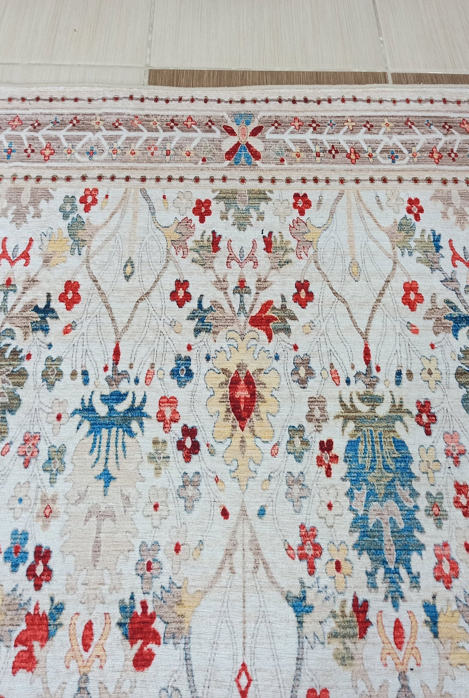 Zanan Rug Turkish Beige Ivory Vintage Colorful Pattern Rug