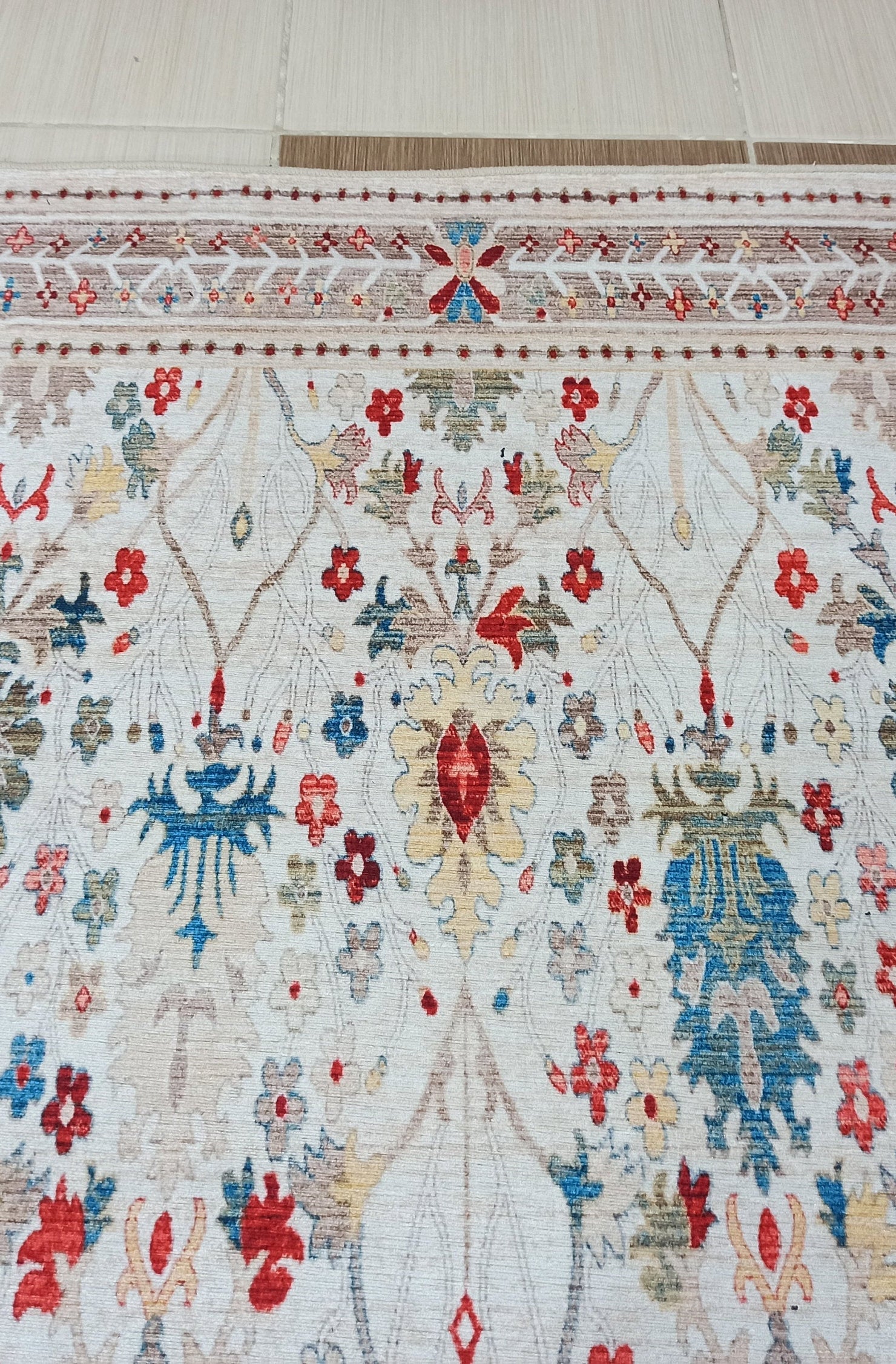 Zanan Rug Turkish Beige Ivory Vintage Colorful Pattern Rug