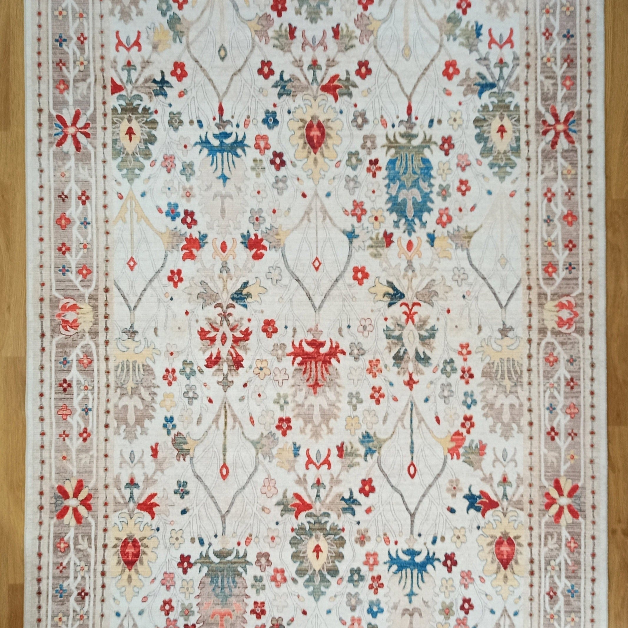 Zanan Rug Turkish Beige Ivory Vintage Colorful Pattern Rug
