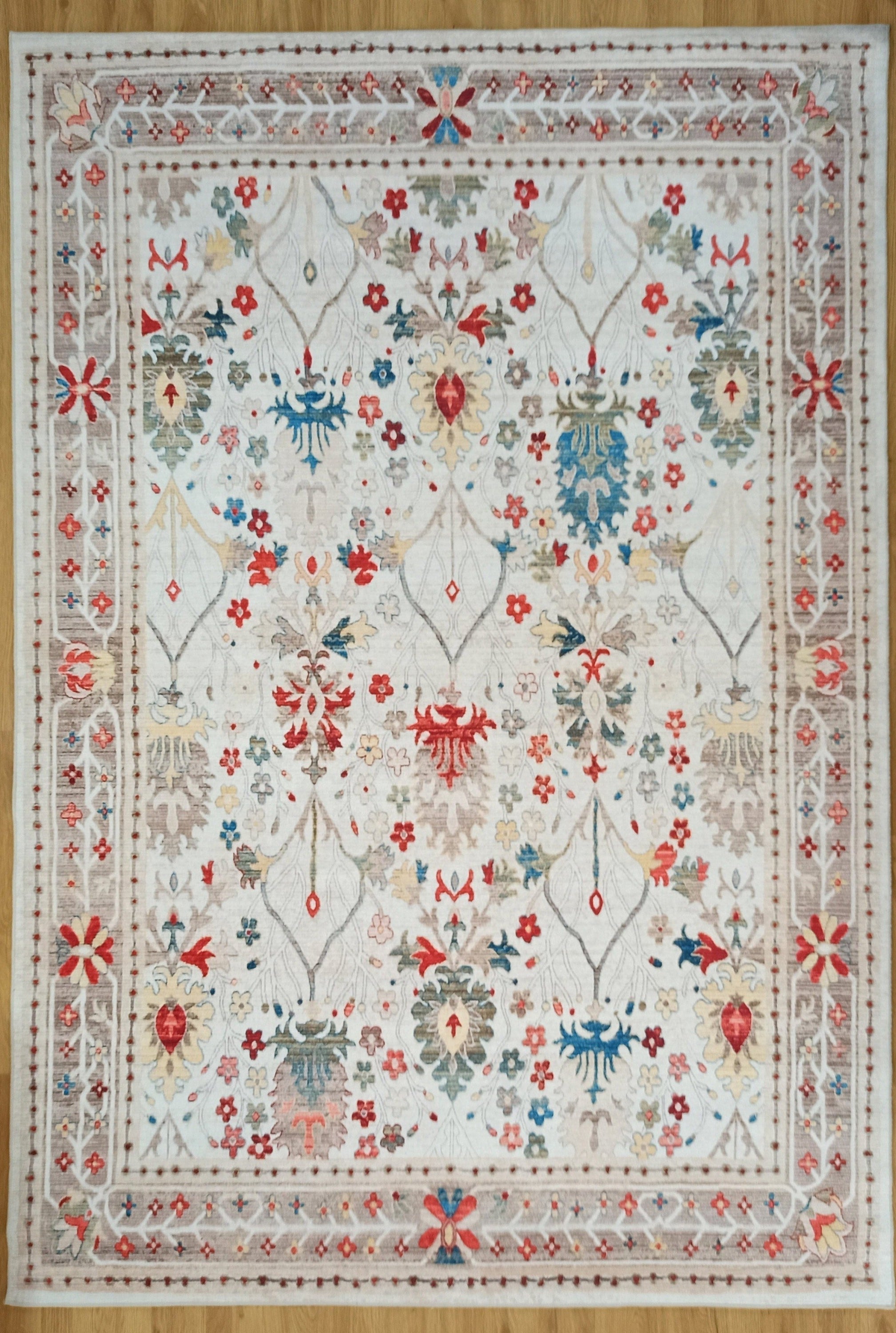 Zanan Rug Turkish Beige Ivory Vintage Colorful Pattern Rug