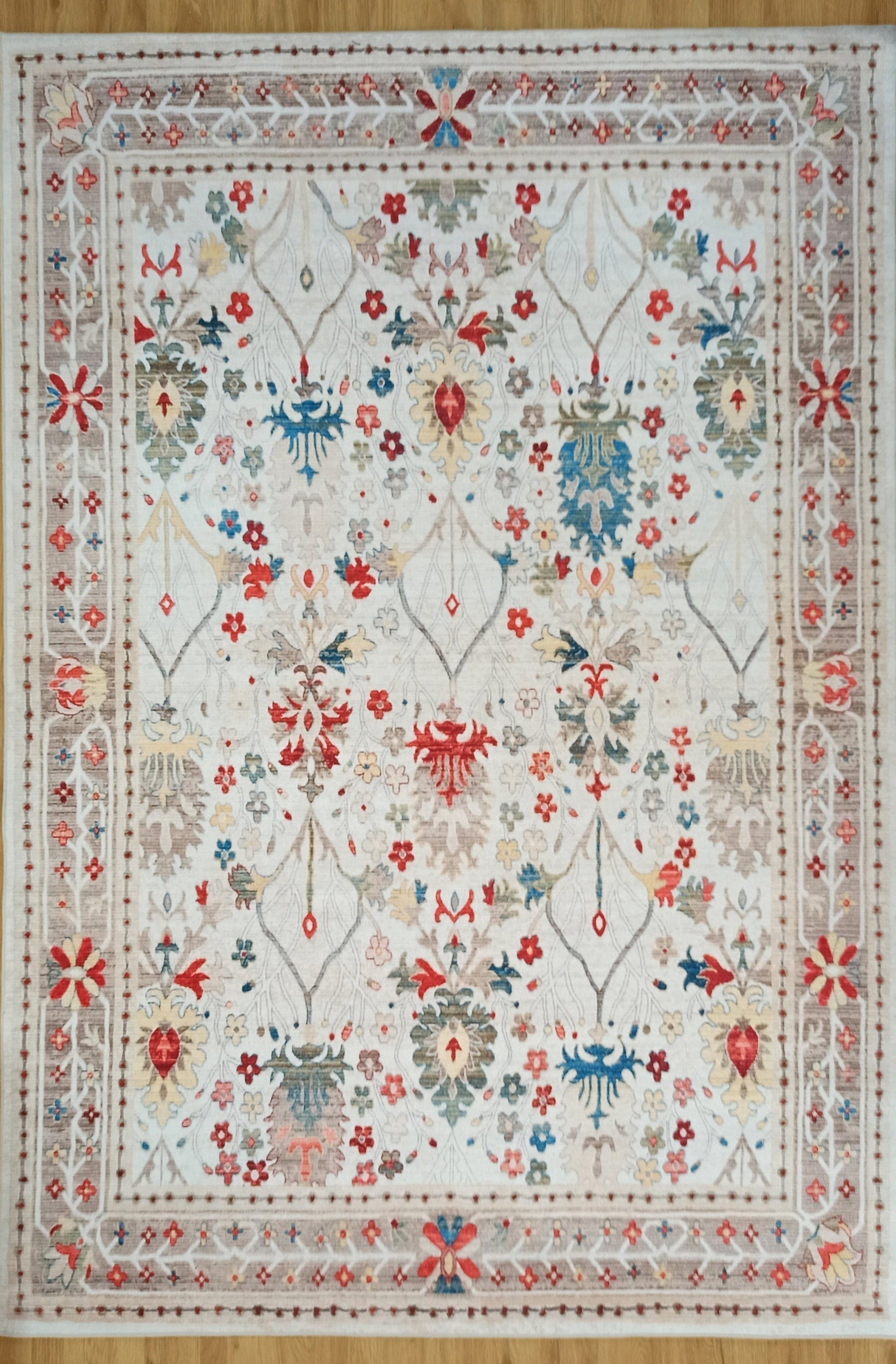 Zanan Rug Turkish Beige Ivory Vintage Colorful Pattern Rug