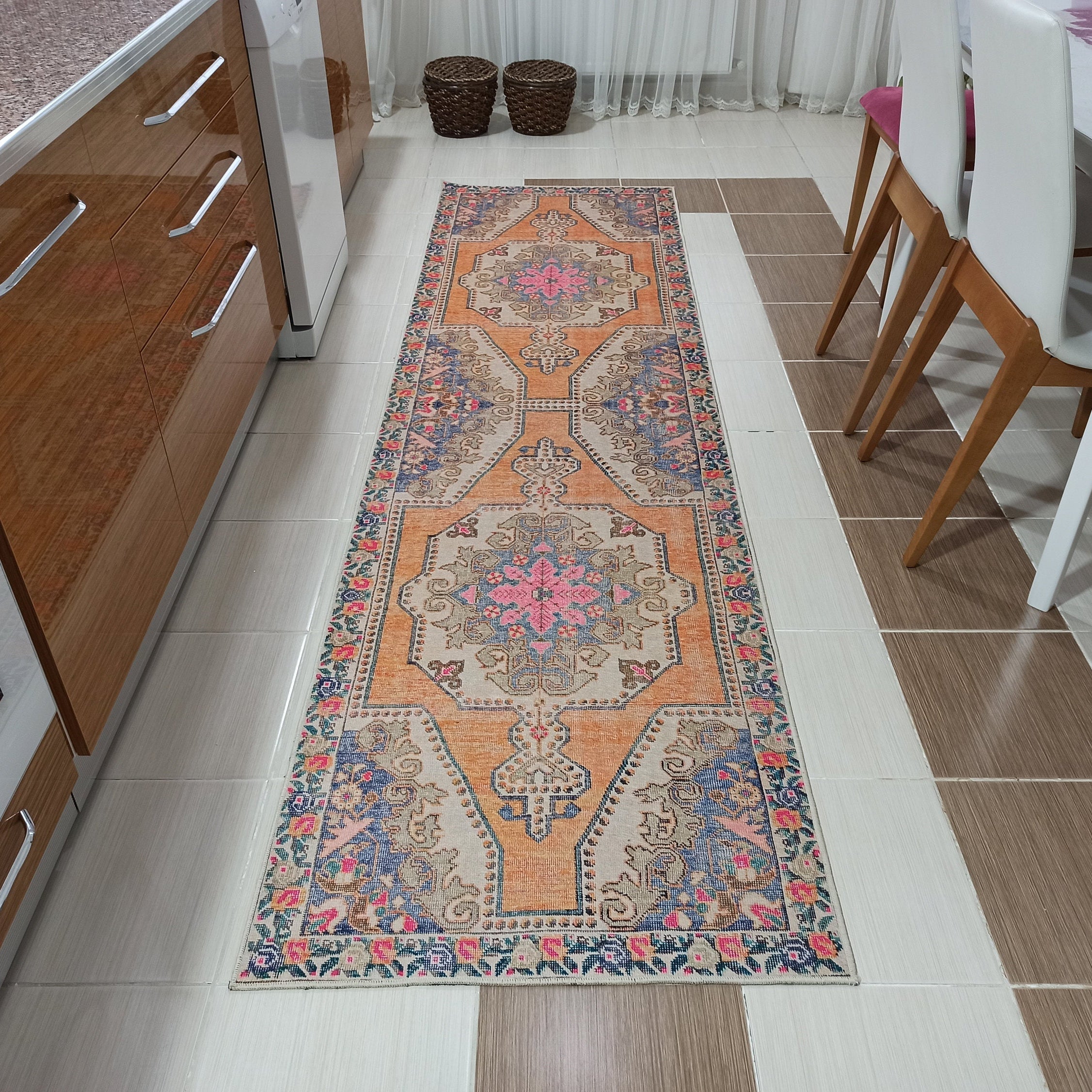 Zaya Bohemian Turkish Orange Beige Runner