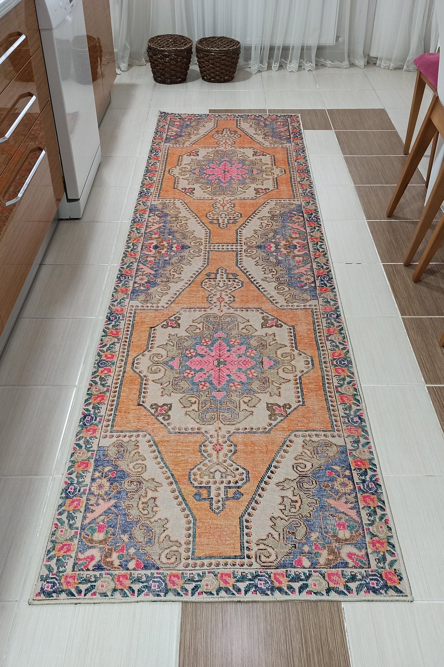 Zaya Bohemian Turkish Orange Beige Runner