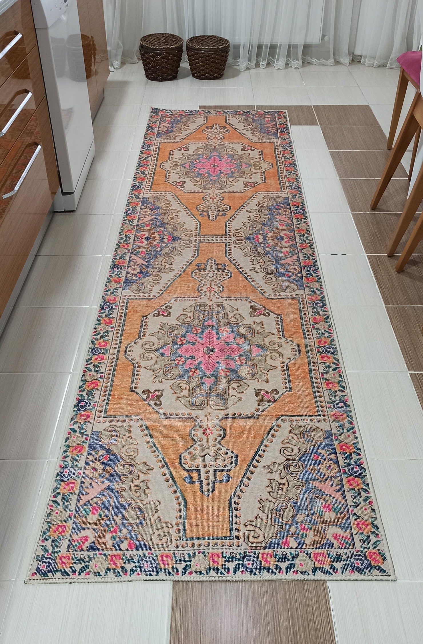Zaya Bohemian Turkish Orange Beige Runner