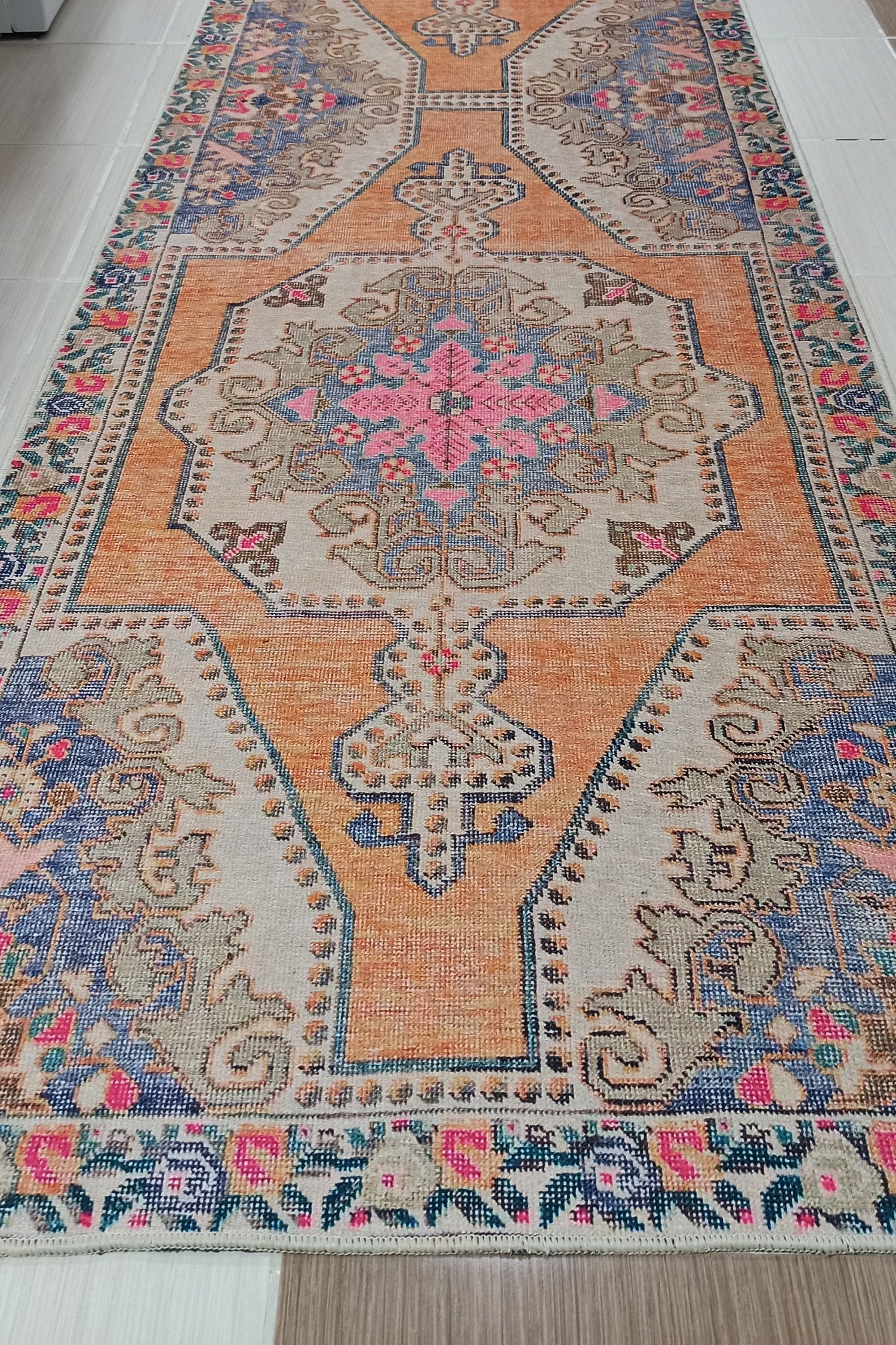 Zaya Bohemian Turkish Orange Beige Runner