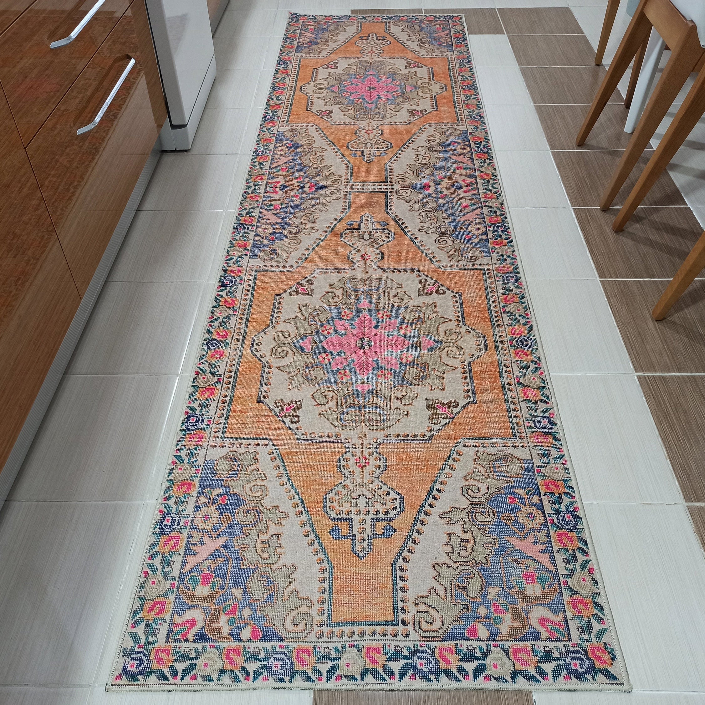 Zaya Bohemian Turkish Orange Beige Runner