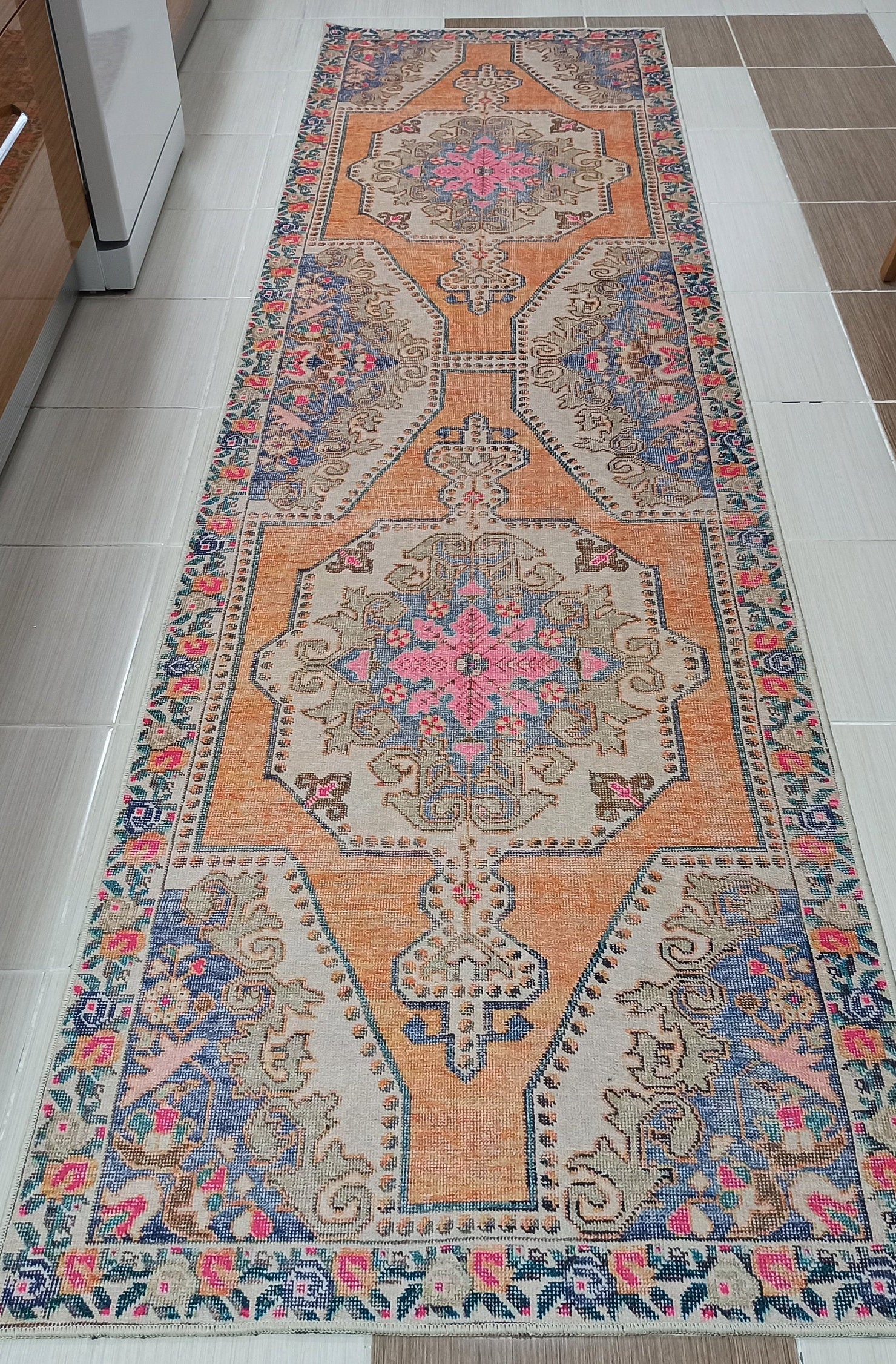 Zaya Bohemian Turkish Orange Beige Runner