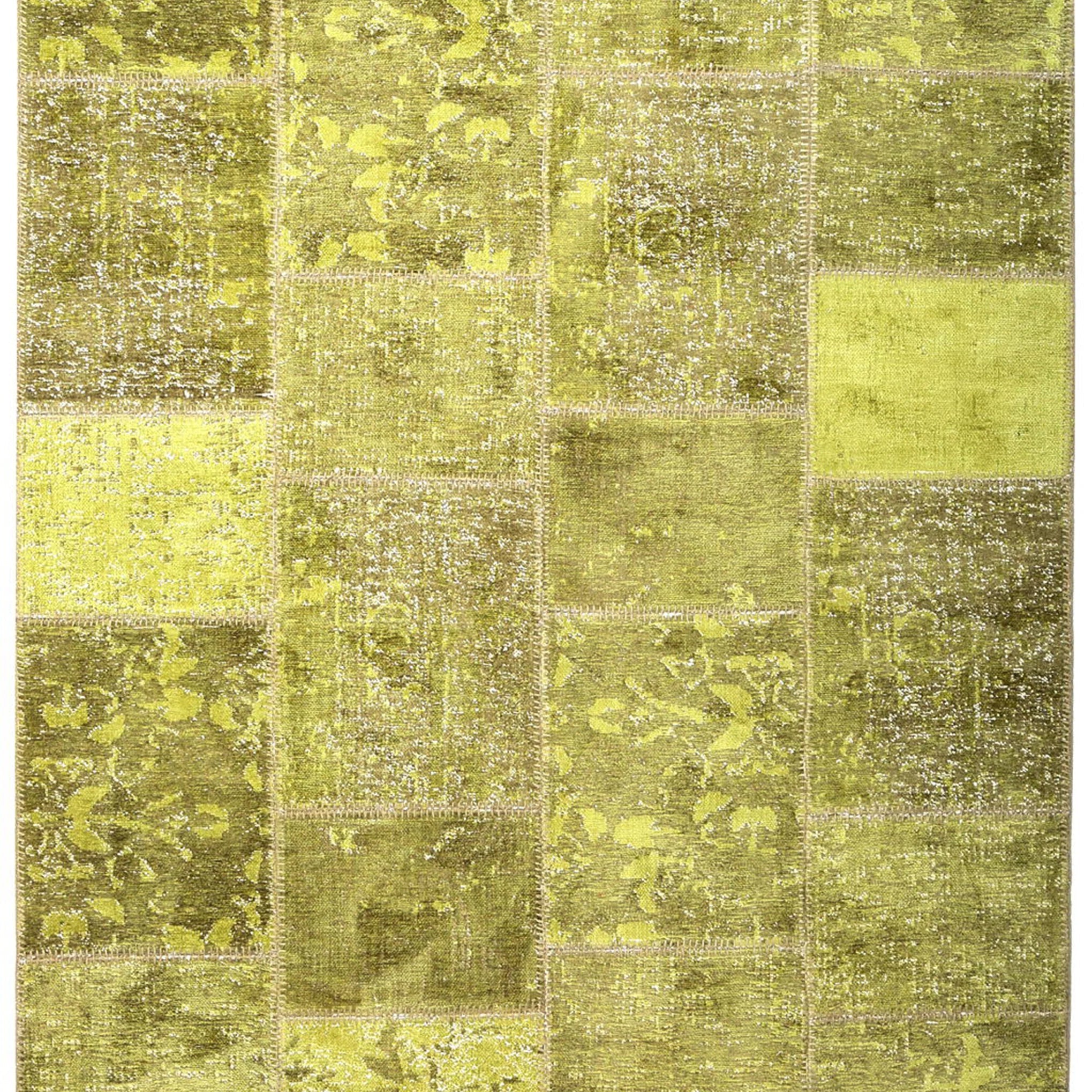 Zayla Lime Distressed Patchwork Turkish Rug
