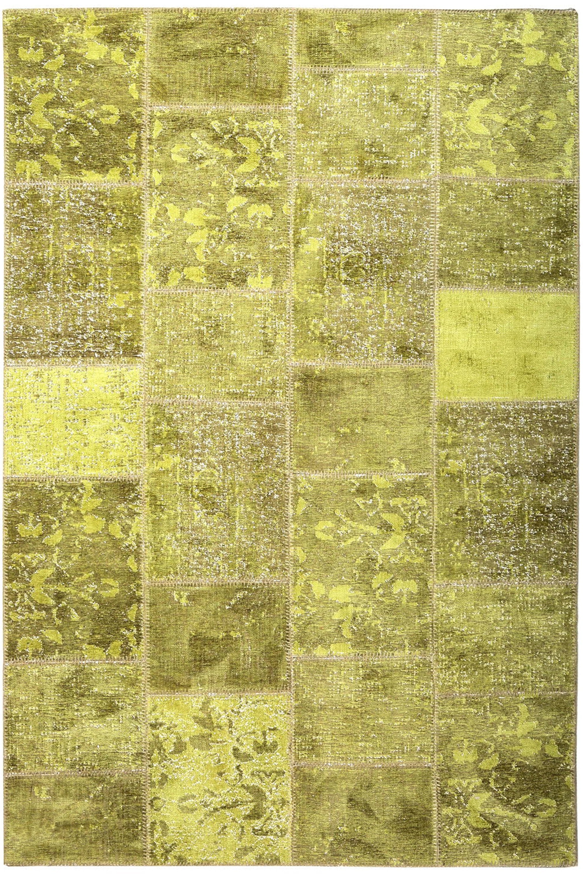 Zayla Lime Distressed Patchwork Turkish Rug