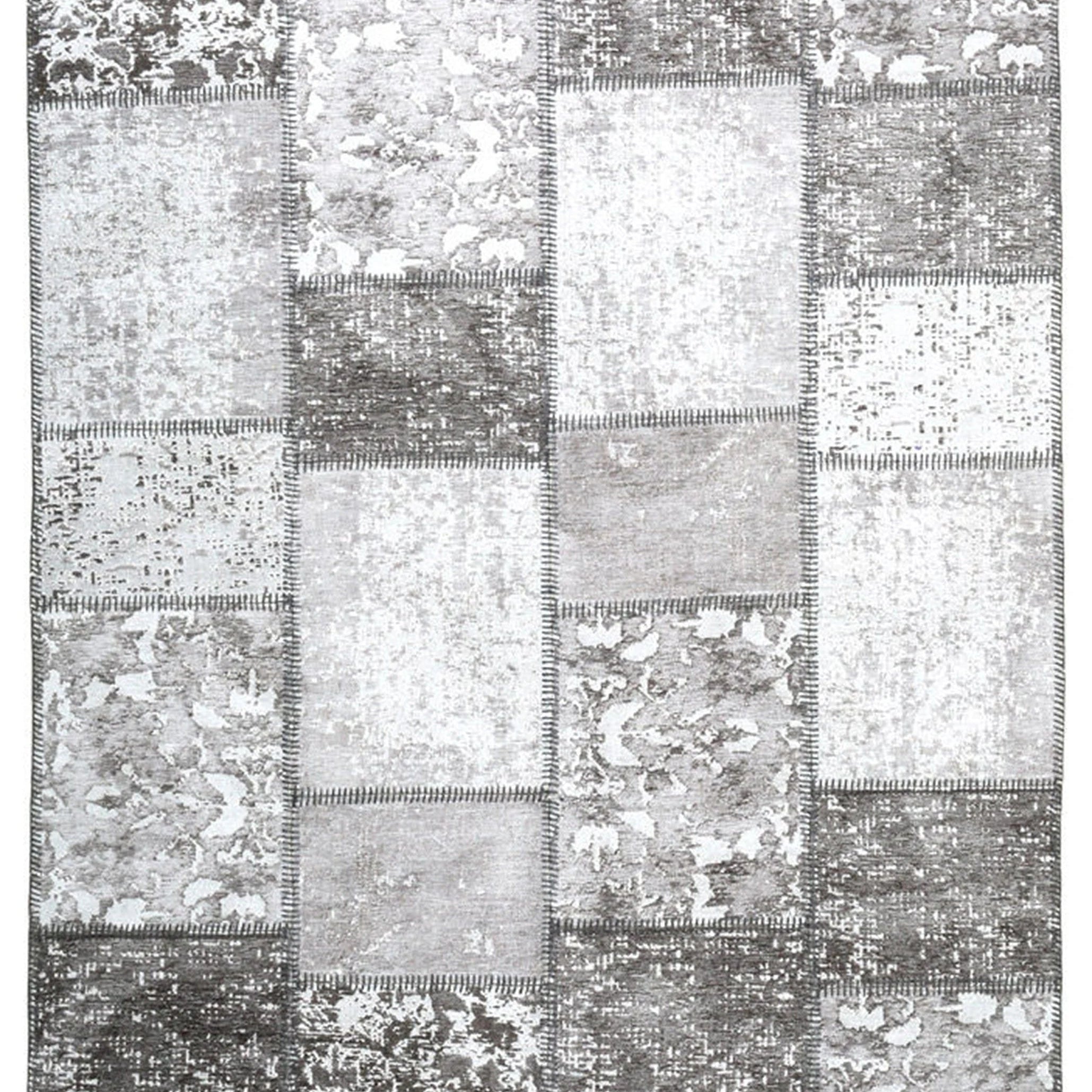 Zella Distressed Patchwork Turkish Light Gray Rug