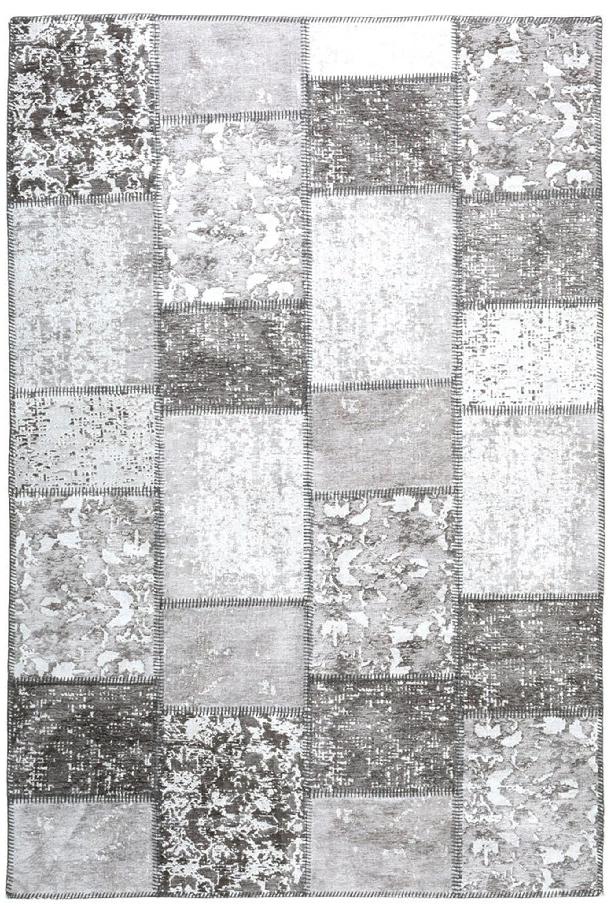 Zella Distressed Patchwork Turkish Light Gray Rug