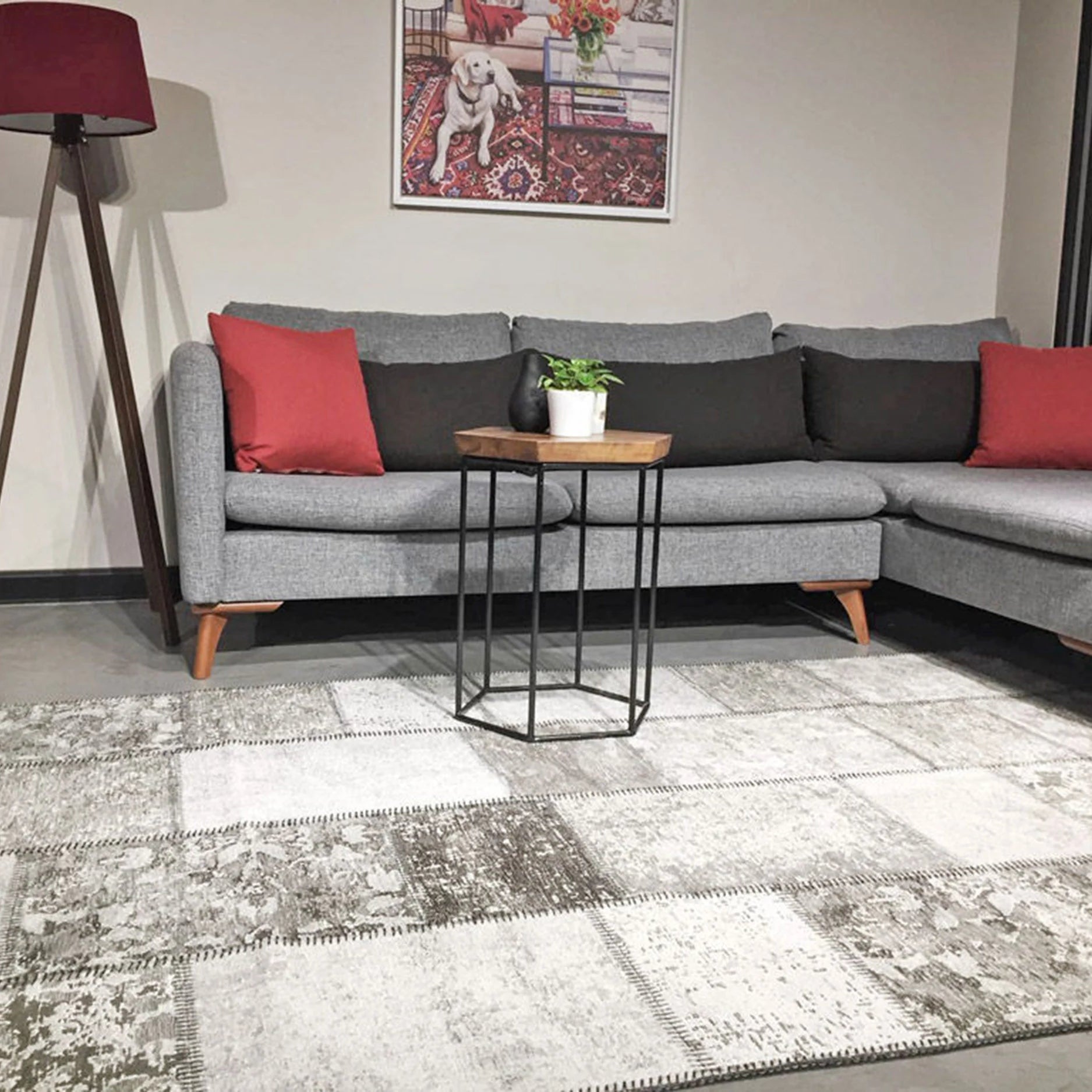 Zella Distressed Patchwork Turkish Light Gray Rug